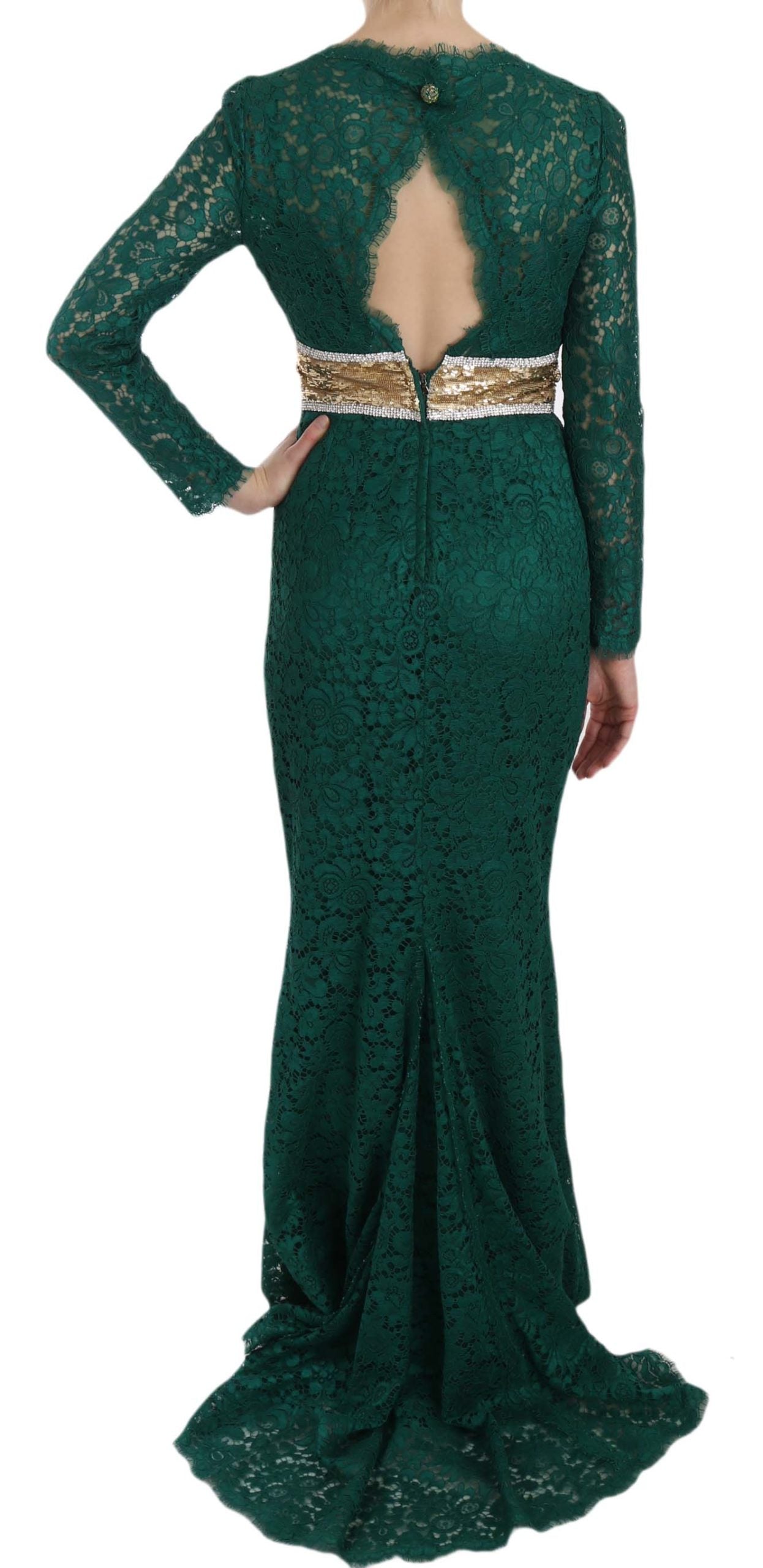 Dolce & Gabbana Emerald Elegance Long Sleeve Floor-Length Dress IT42 | M