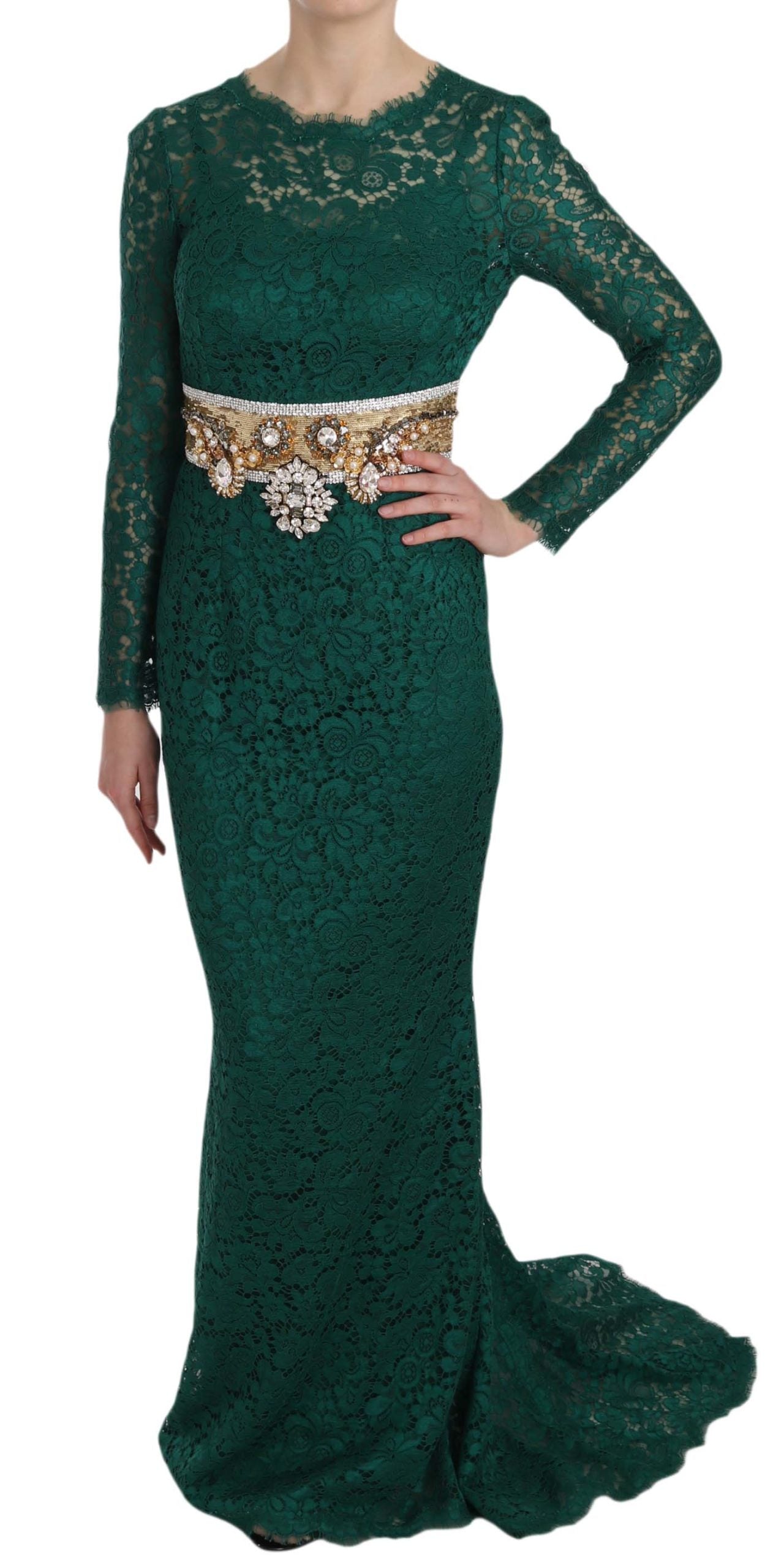 Dolce & Gabbana Emerald Elegance Long Sleeve Floor-Length Dress IT42 | M