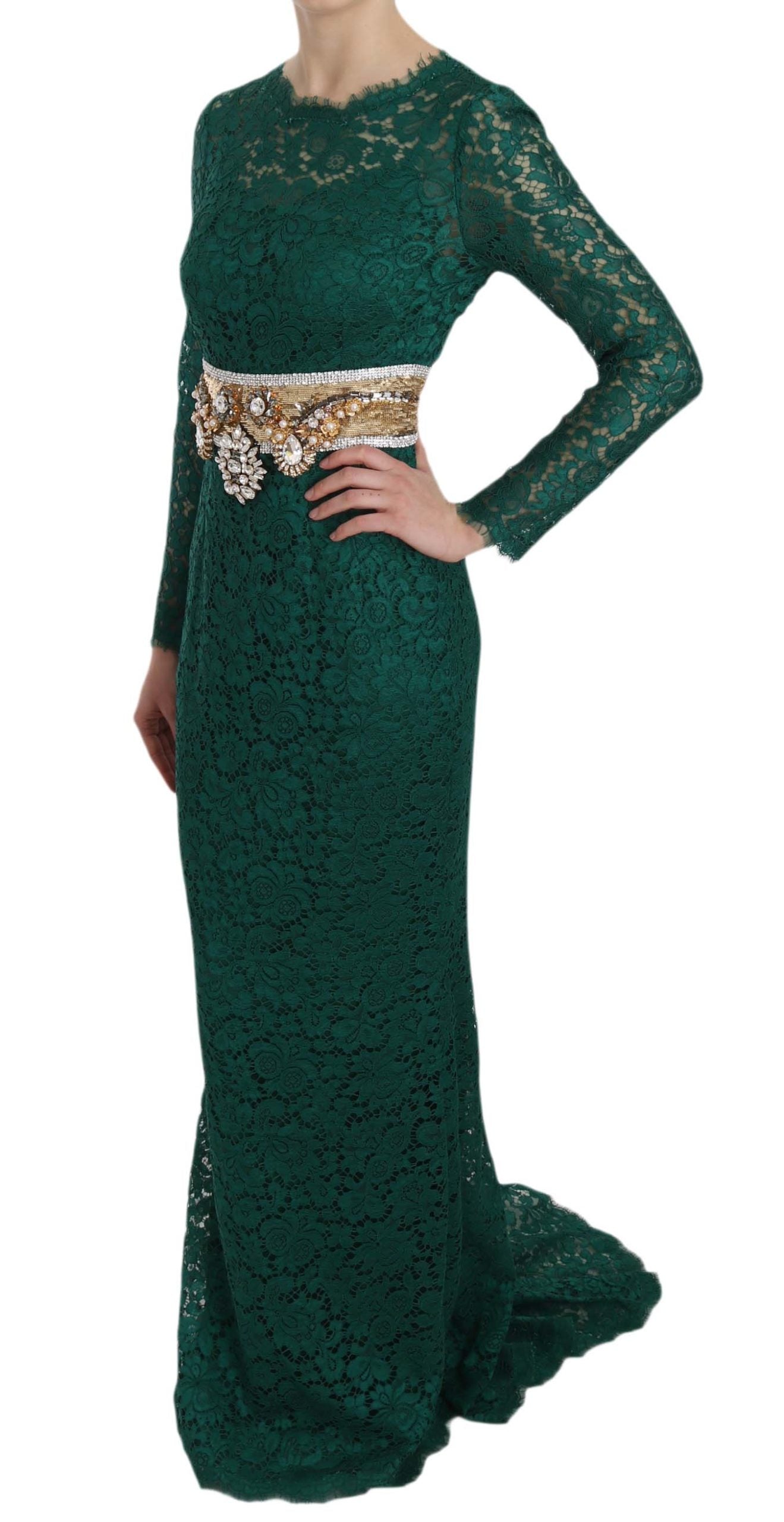 Dolce & Gabbana Emerald Elegance Long Sleeve Floor-Length Dress IT42 | M