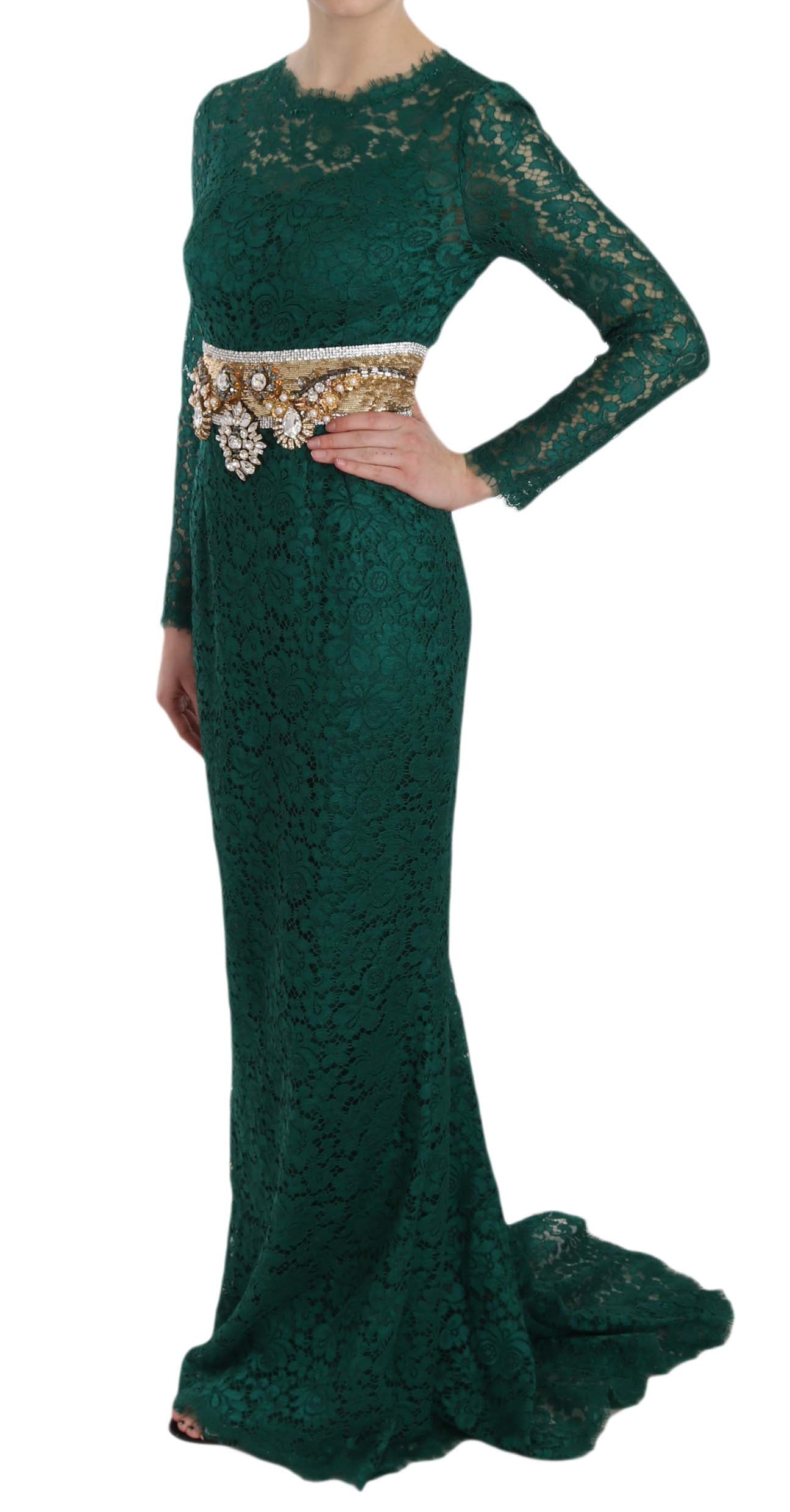 Dolce & Gabbana Emerald Elegance Long Sleeve Floor-Length Dress IT42 | M