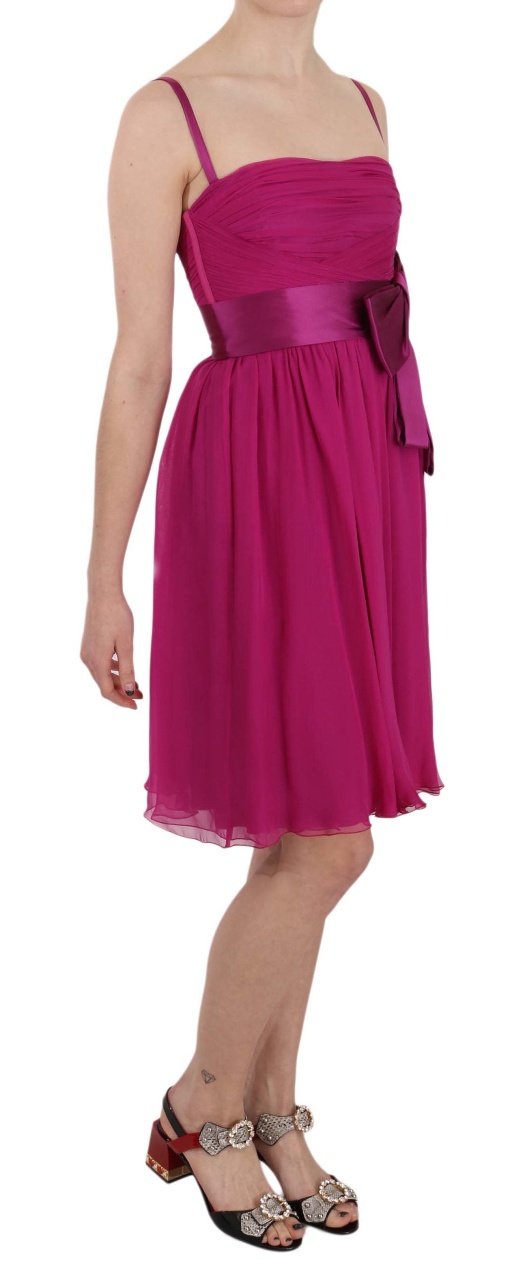 Dolce & Gabbana Elegant Fuchsia Pink Silk Bow Front Dress IT38 | XS