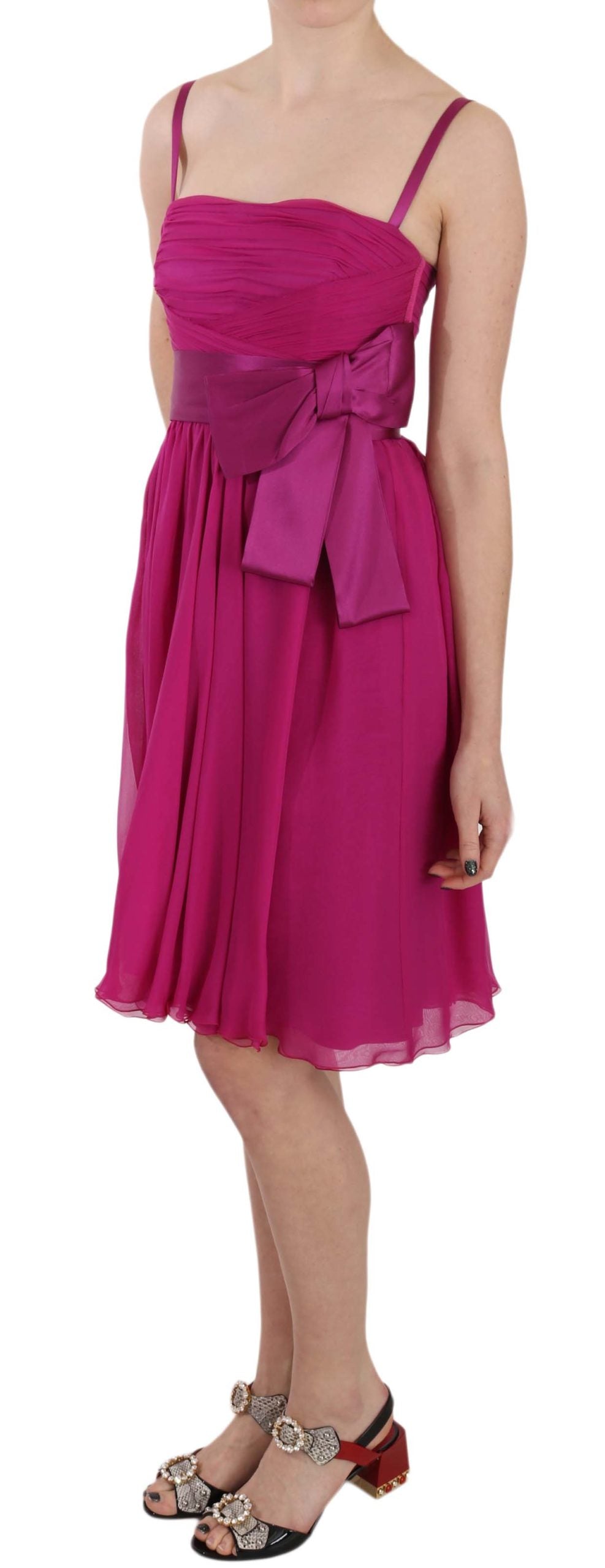 Dolce & Gabbana Elegant Fuchsia Pink Silk Bow Front Dress IT38 | XS