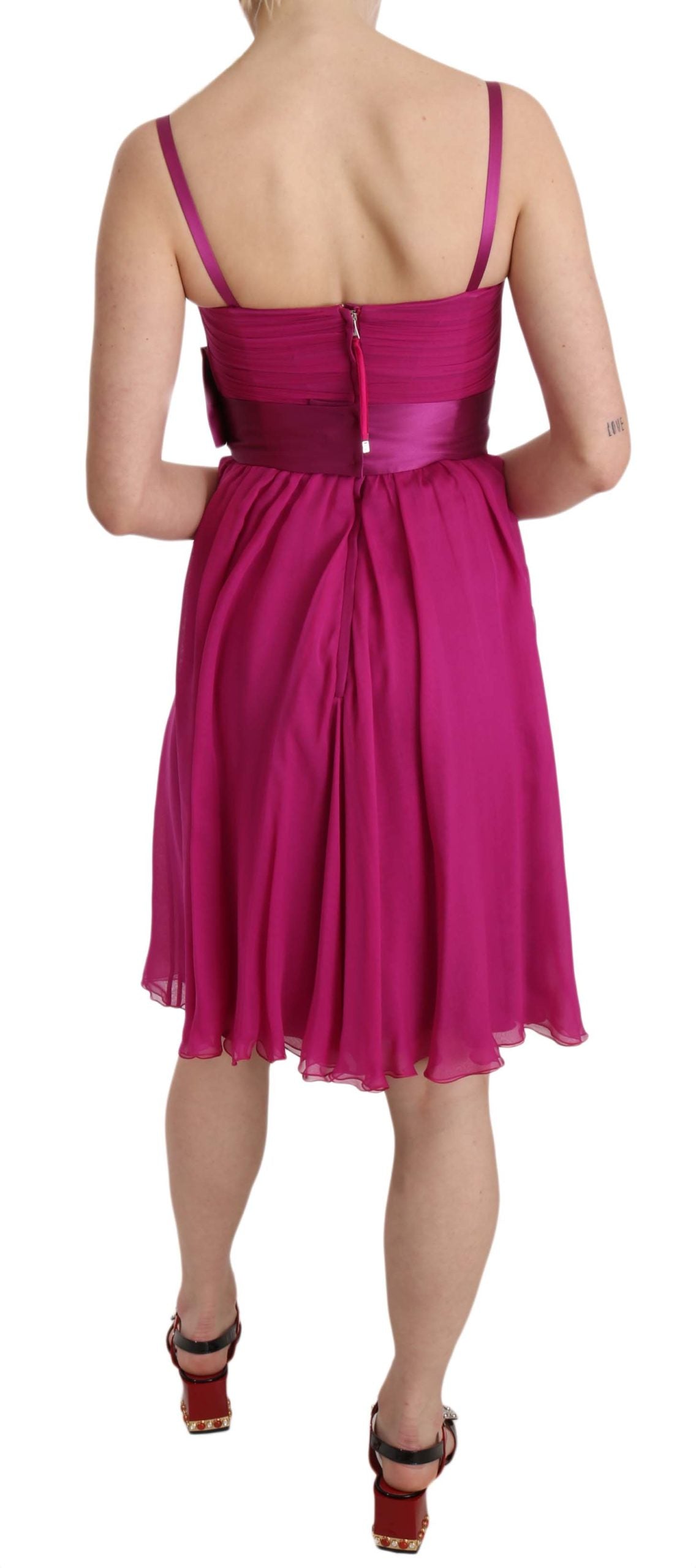 Dolce & Gabbana Elegant Fuchsia Pink Silk Bow Front Dress IT38 | XS