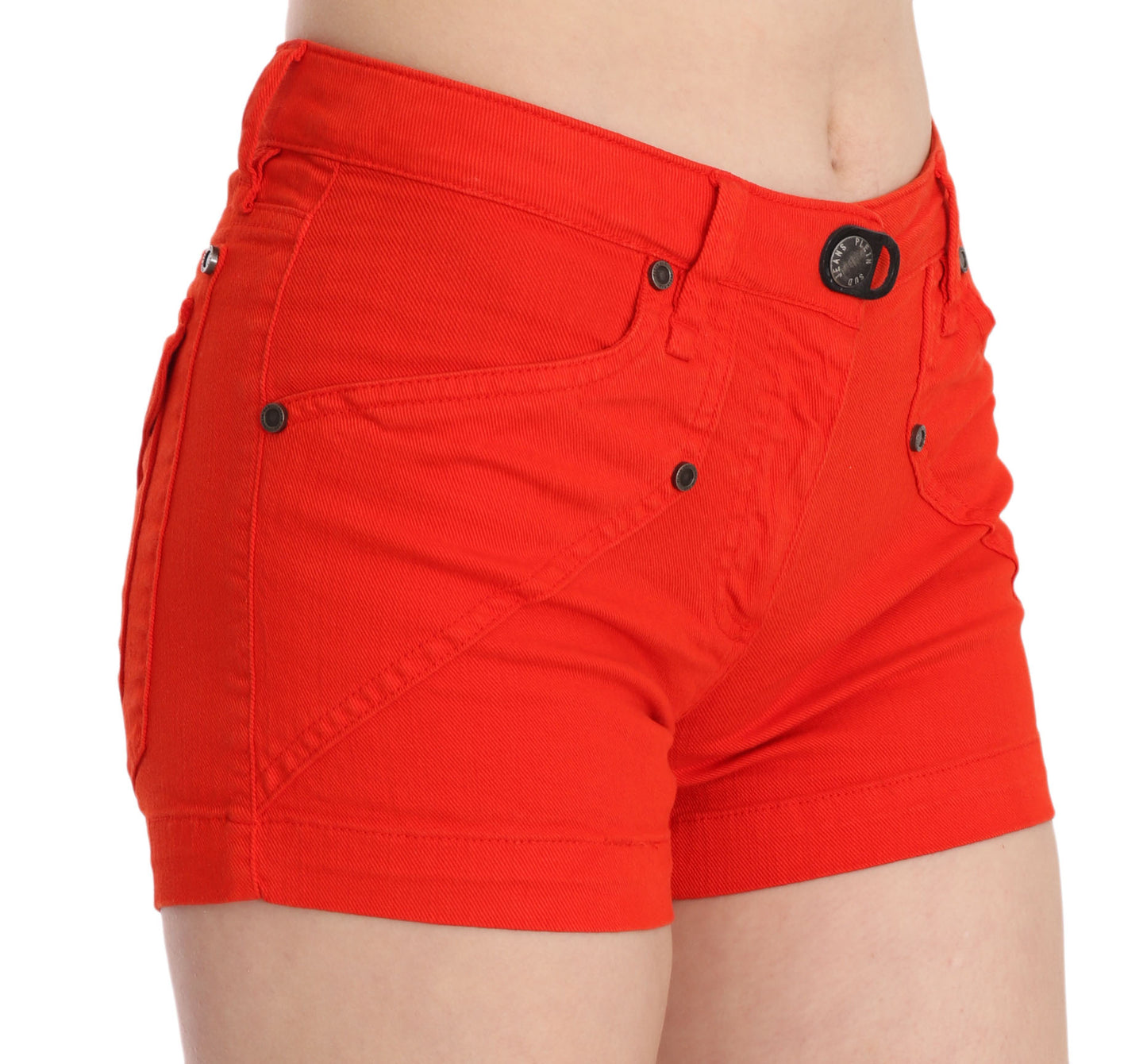 PLEIN SUD Chic Mid Waist Mini Shorts in Vibrant Orange IT36 | XS