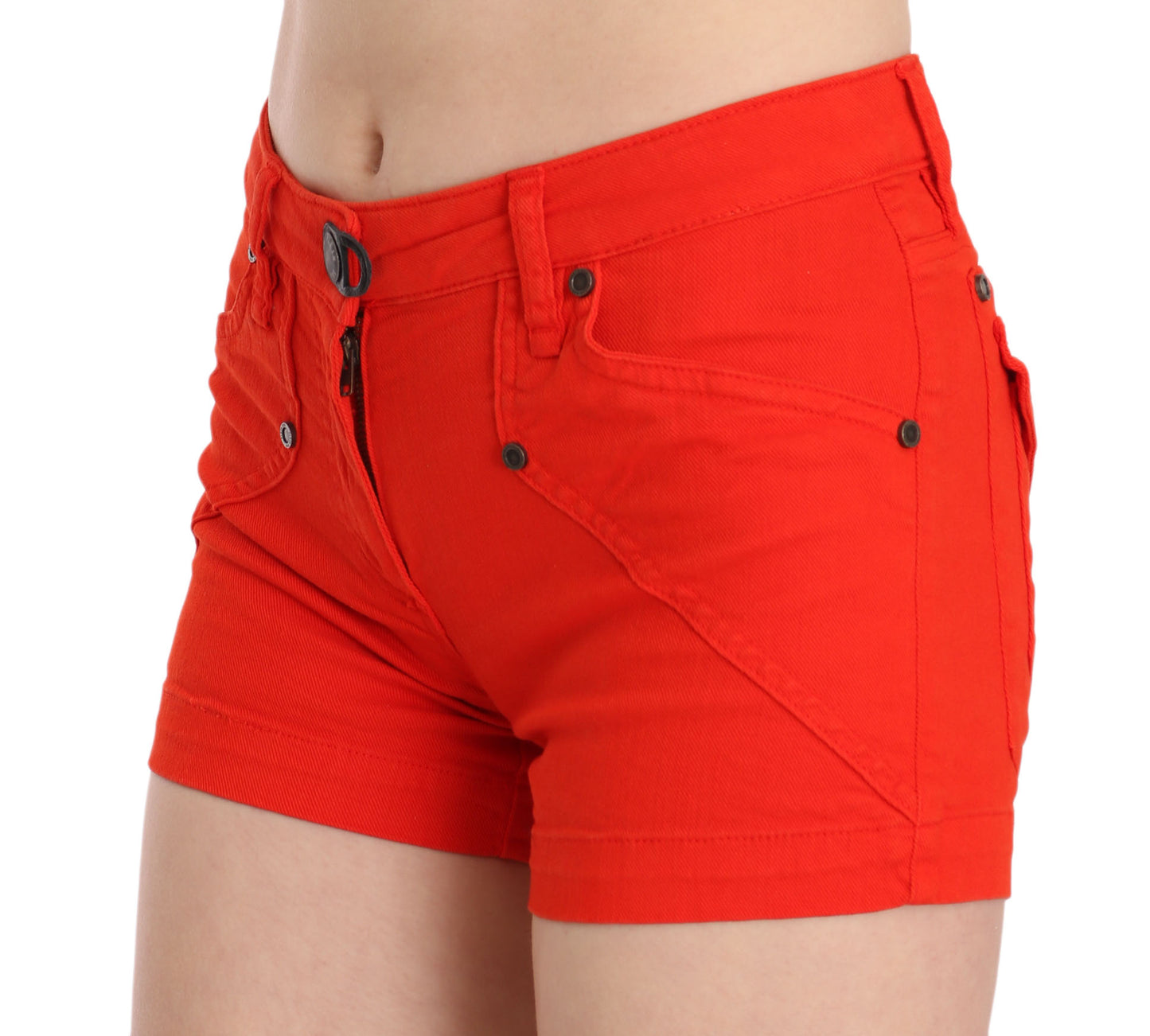 PLEIN SUD Chic Mid Waist Mini Shorts in Vibrant Orange IT36 | XS