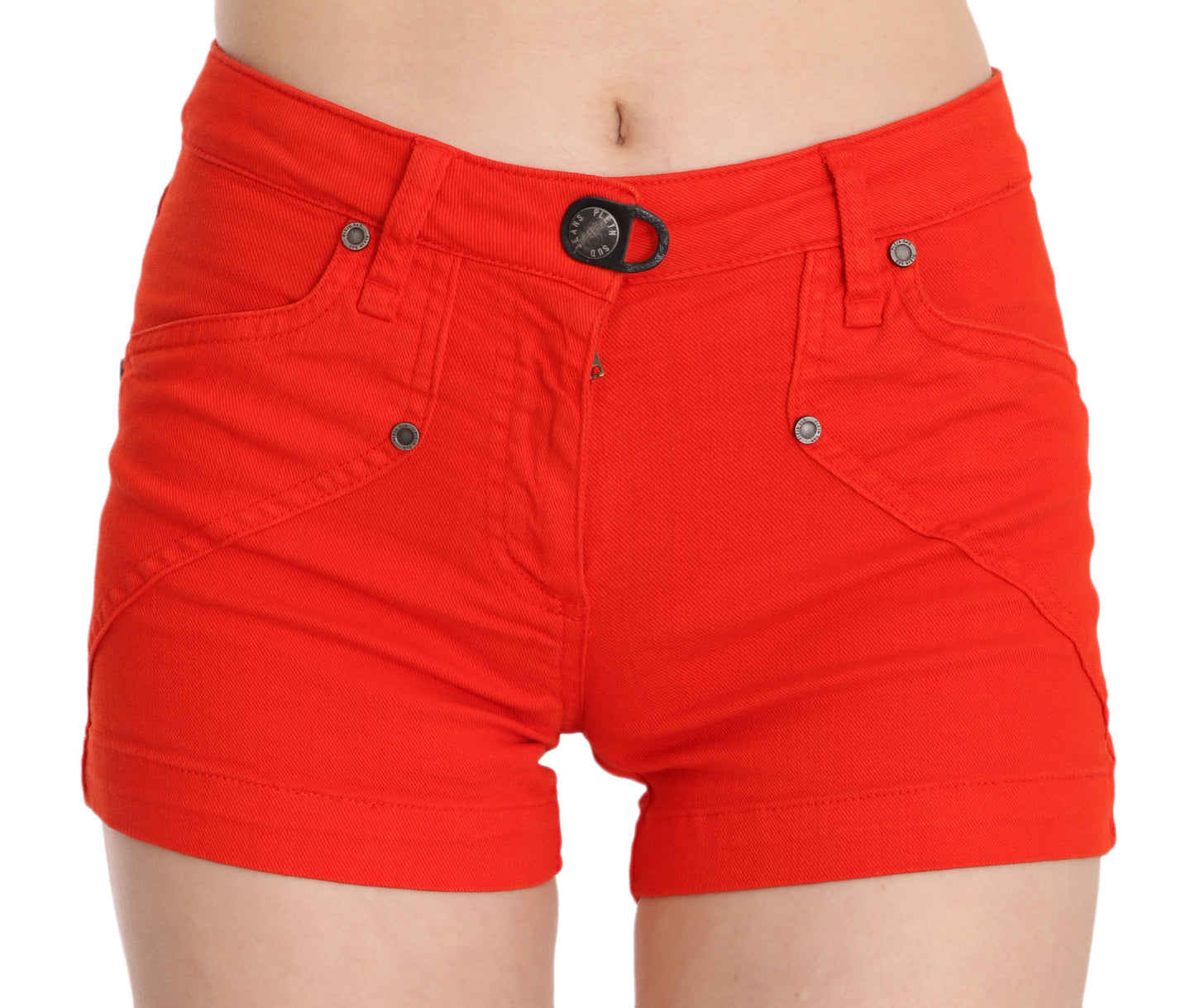 PLEIN SUD Chic Mid Waist Mini Shorts in Vibrant Orange IT36 | XS