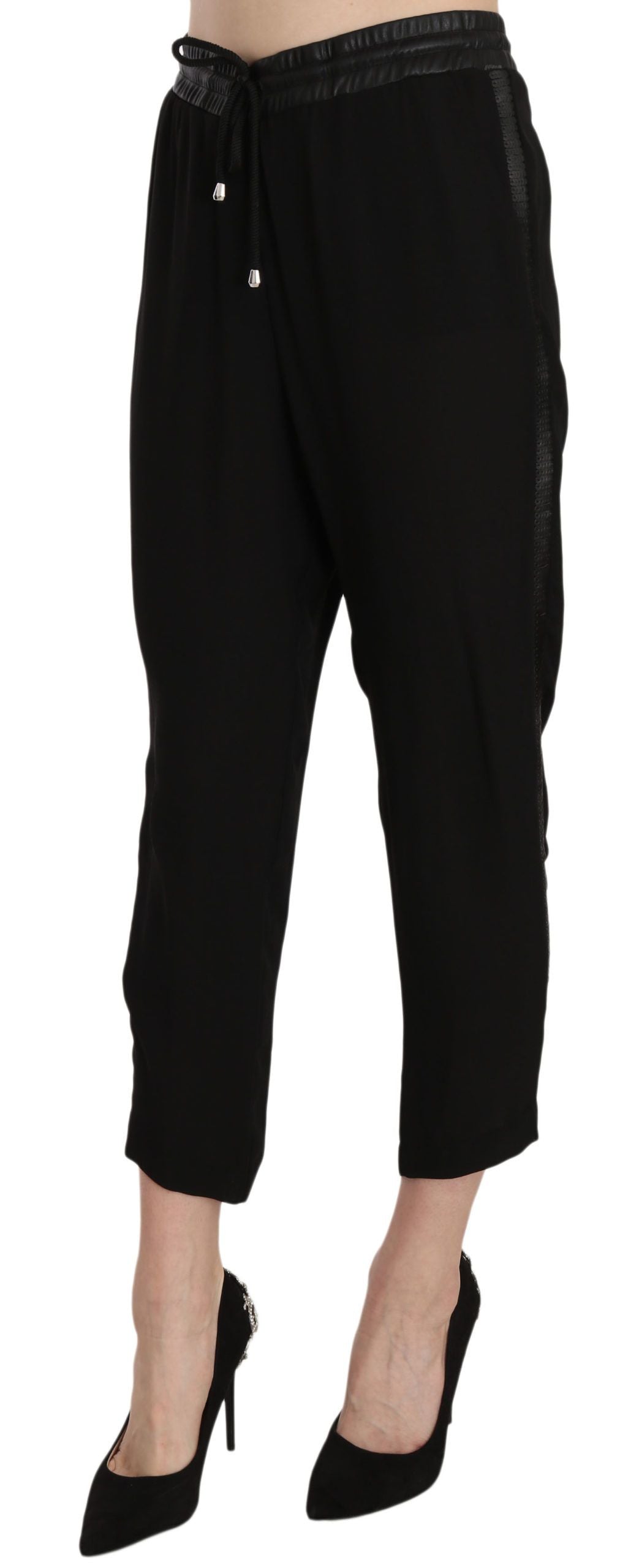 Guess Chic High Waist Cropped Pants in Elegant Black IT44 | L