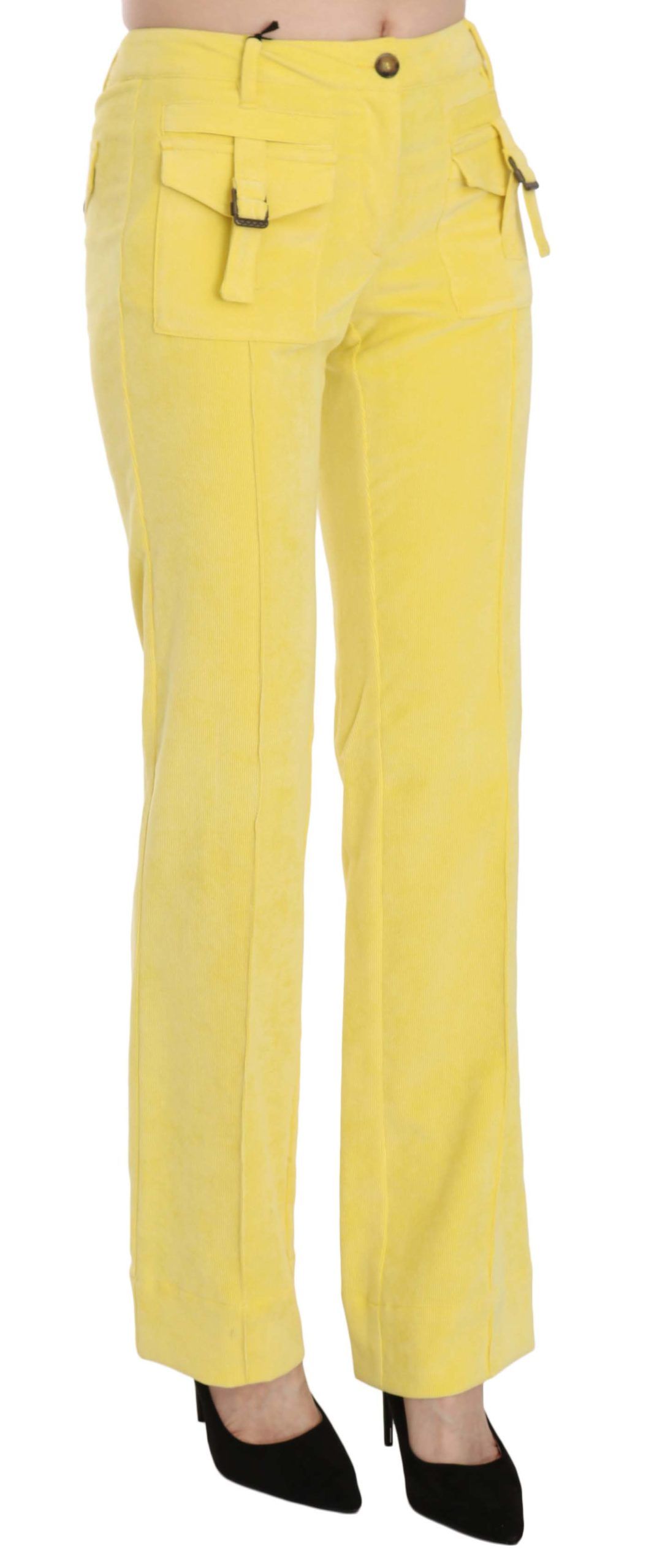 Just Cavalli Chic Yellow Corduroy Mid Waist Pants IT46 | XL