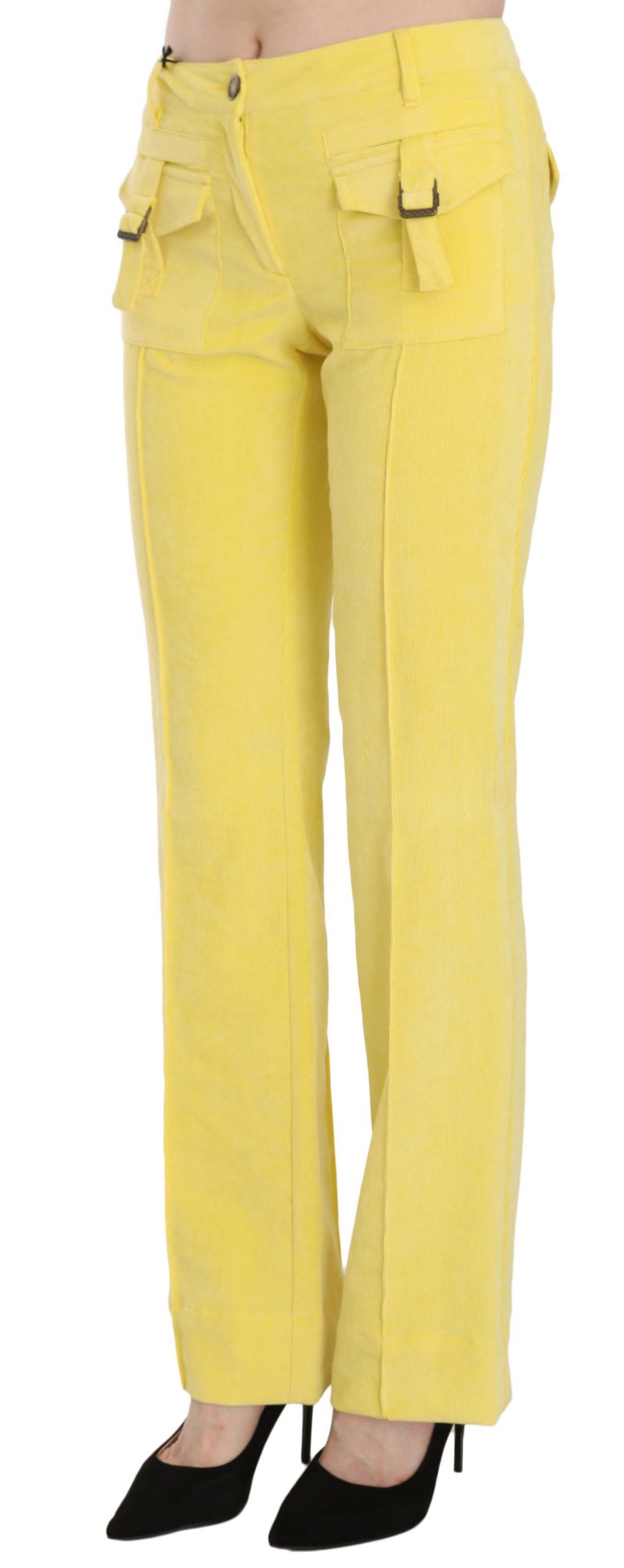 Just Cavalli Chic Yellow Corduroy Mid Waist Pants IT46 | XL