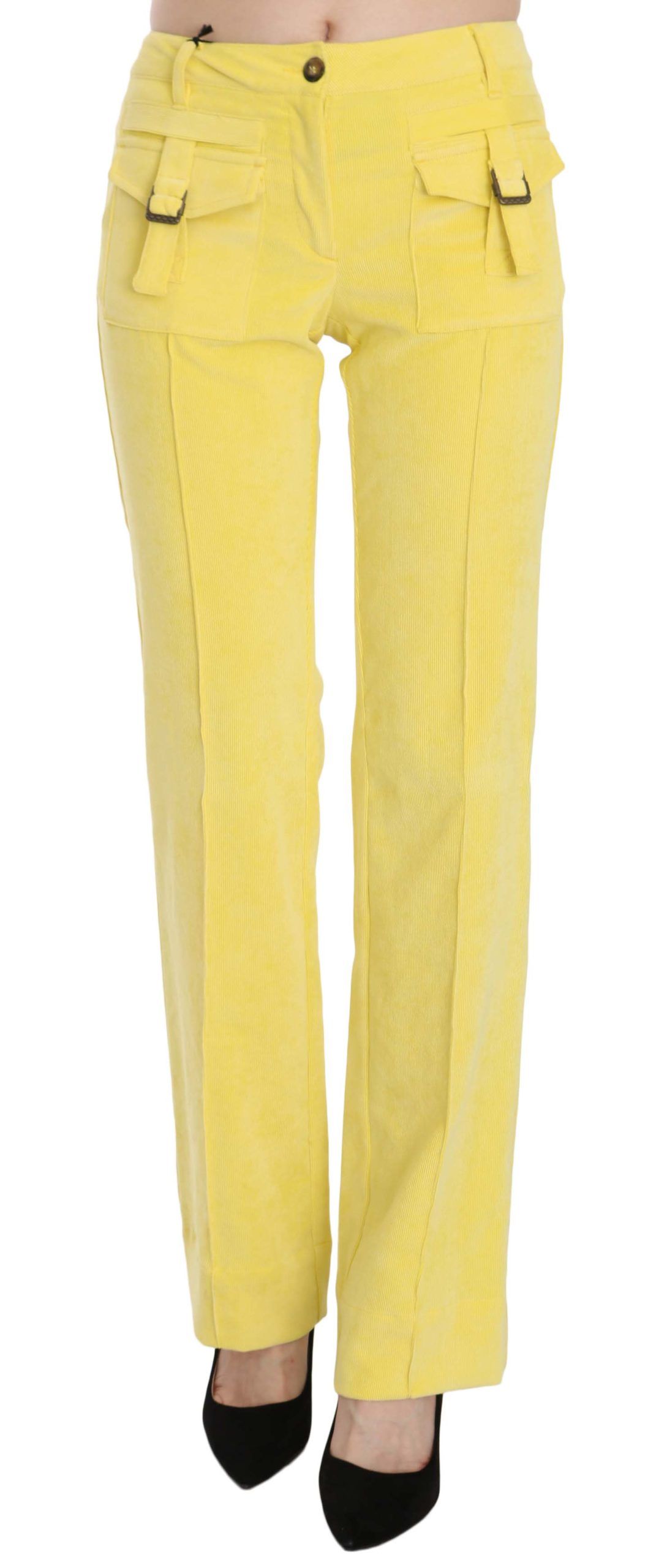 Just Cavalli Chic Yellow Corduroy Mid Waist Pants IT46 | XL