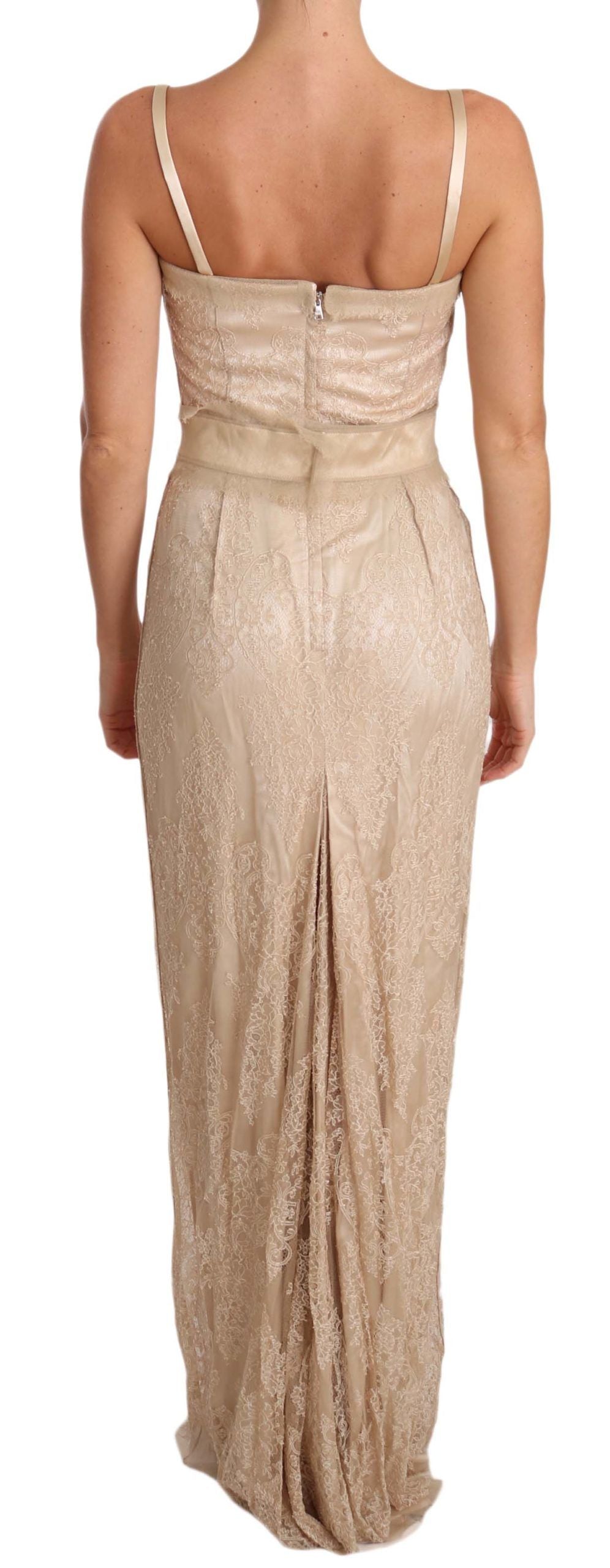 Dolce & Gabbana Elegant Beige Sheath Floor-Length Dress IT42 / M