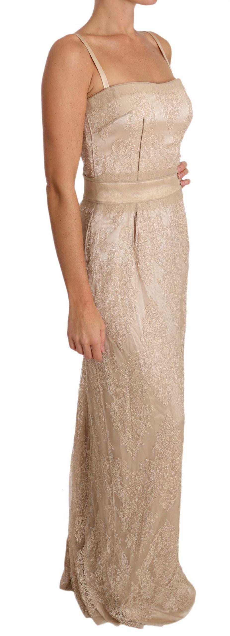 Dolce & Gabbana Elegant Beige Sheath Floor-Length Dress IT42 / M