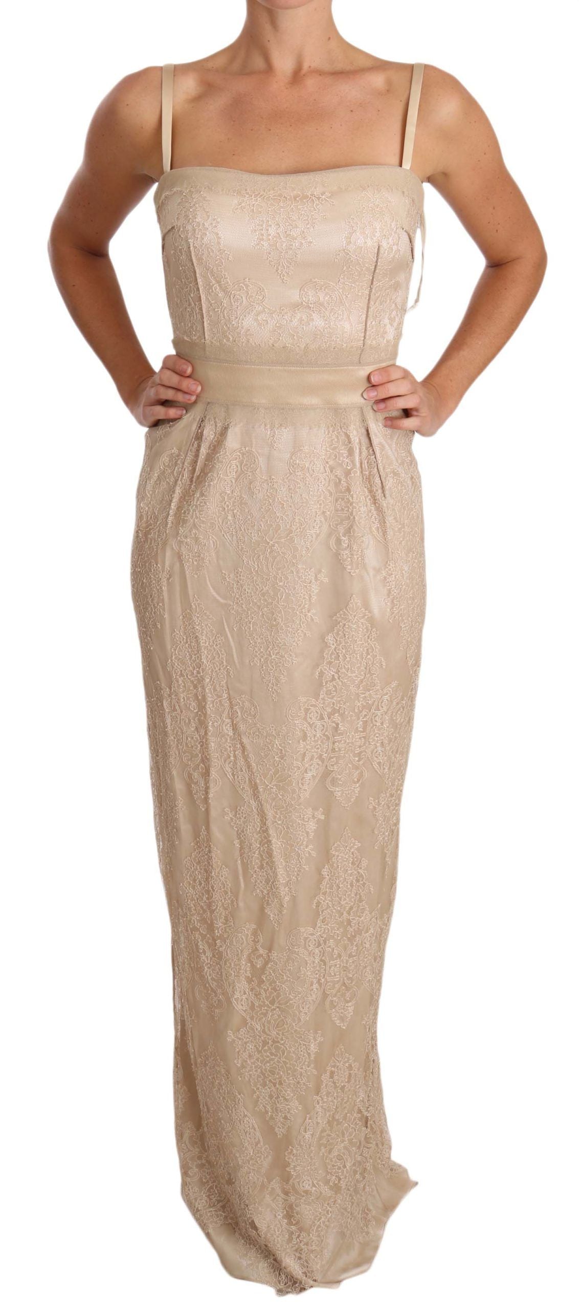 Dolce & Gabbana Elegant Beige Sheath Floor-Length Dress IT42 / M