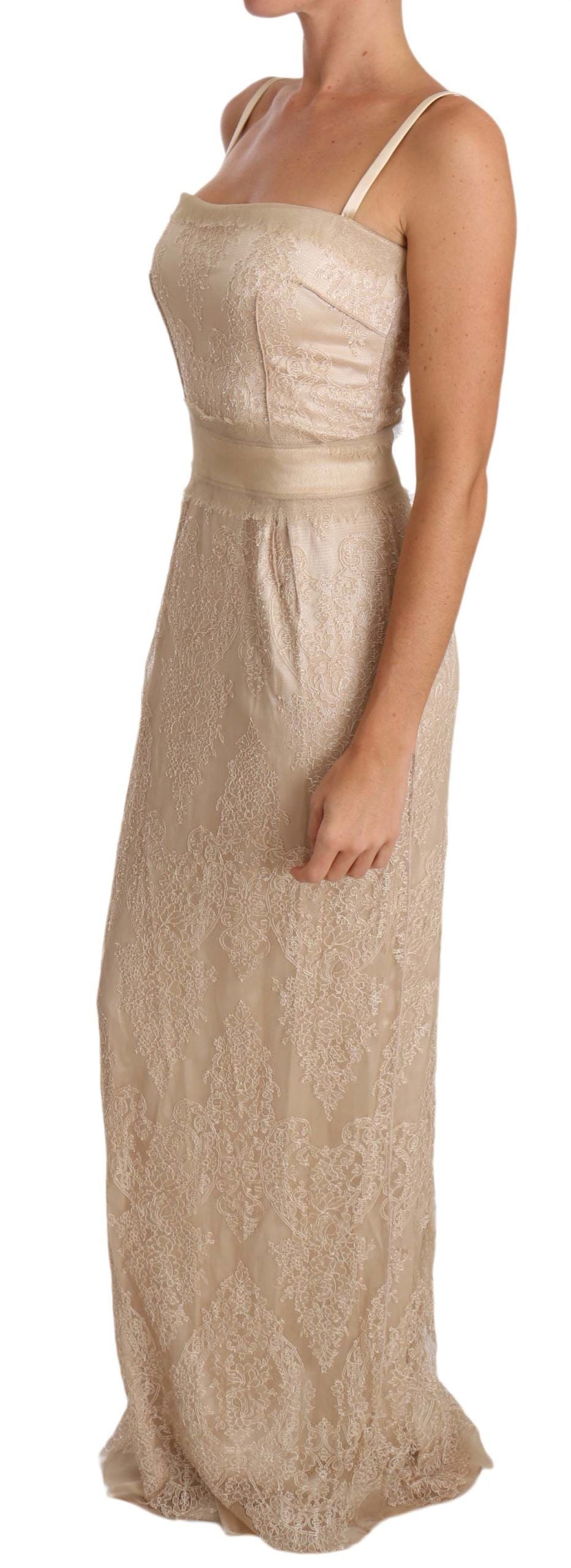 Dolce & Gabbana Elegant Beige Sheath Floor-Length Dress IT42 / M