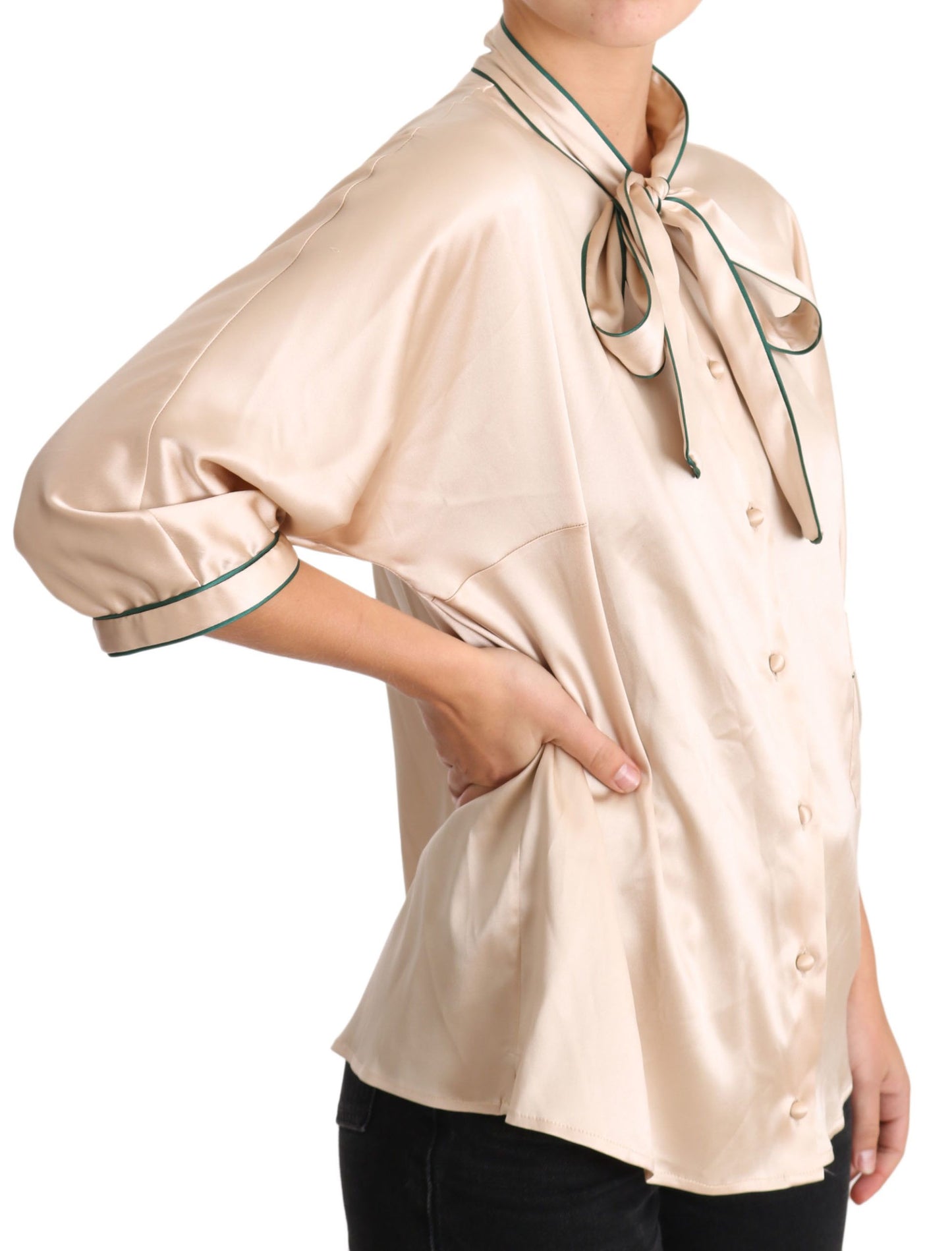 Dolce & Gabbana Elegant Beige Silk Blend Blouse Top IT48 / XXL