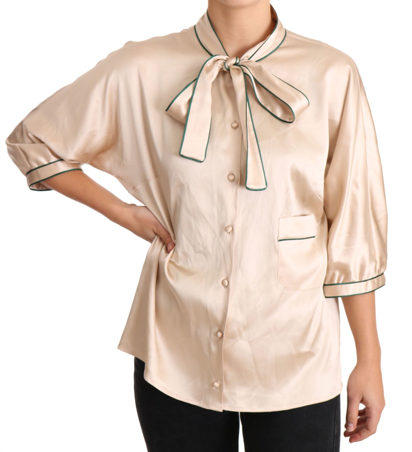 Dolce & Gabbana Elegant Beige Silk Blend Blouse Top IT48 / XXL