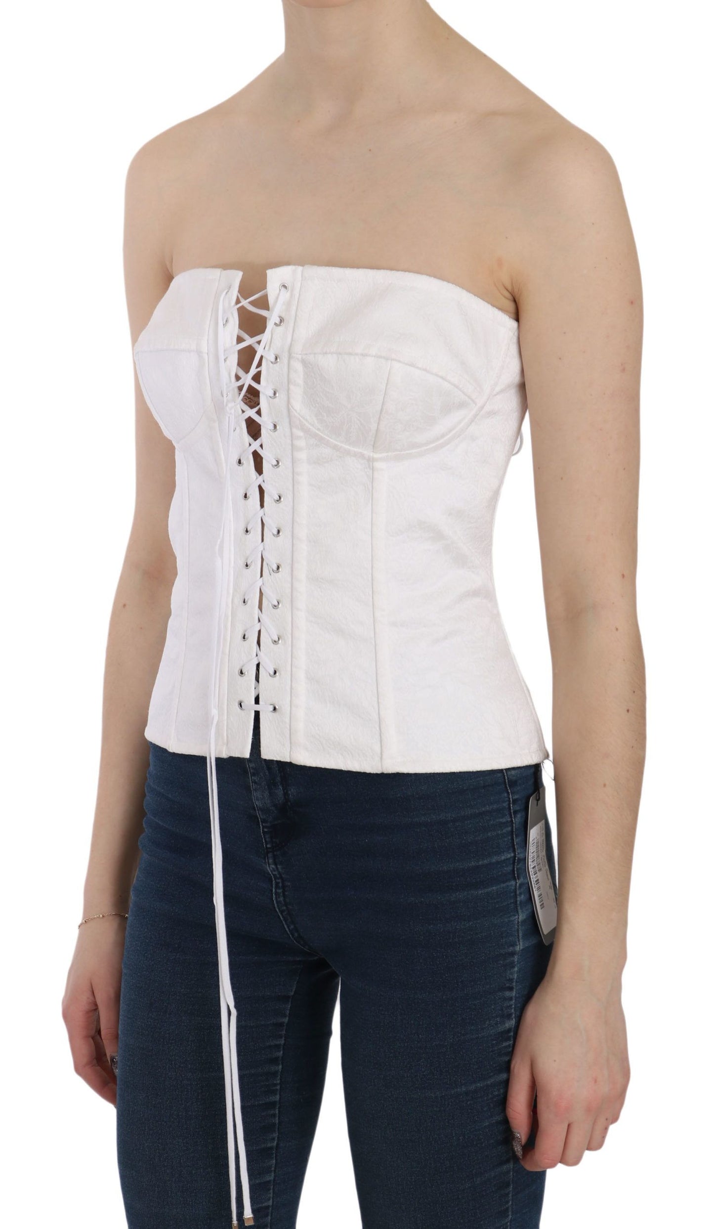 Dolce & Gabbana Elegant White Strapless Corset Top IT46 / XL