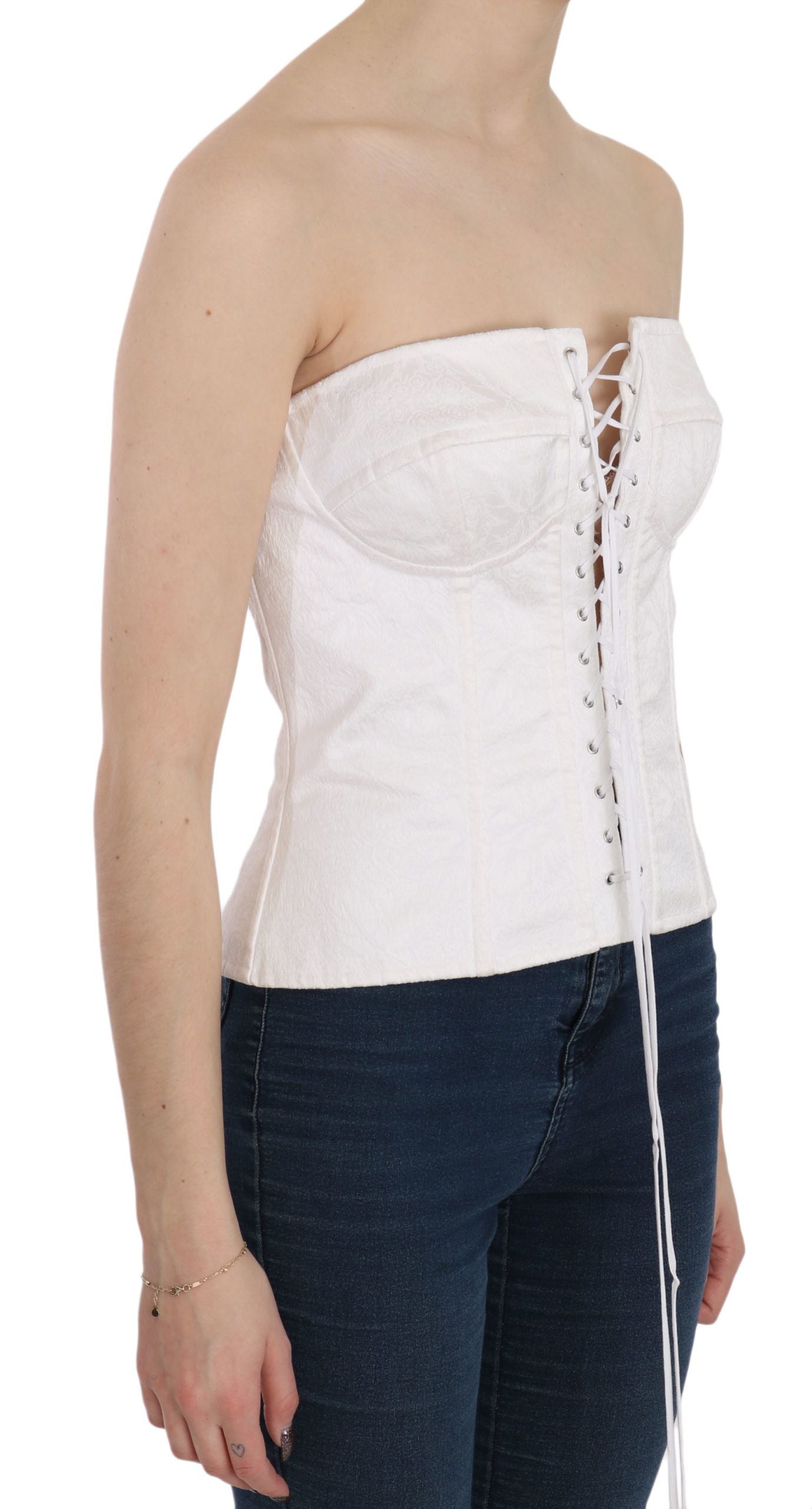 Dolce & Gabbana Elegant White Strapless Corset Top IT46 / XL