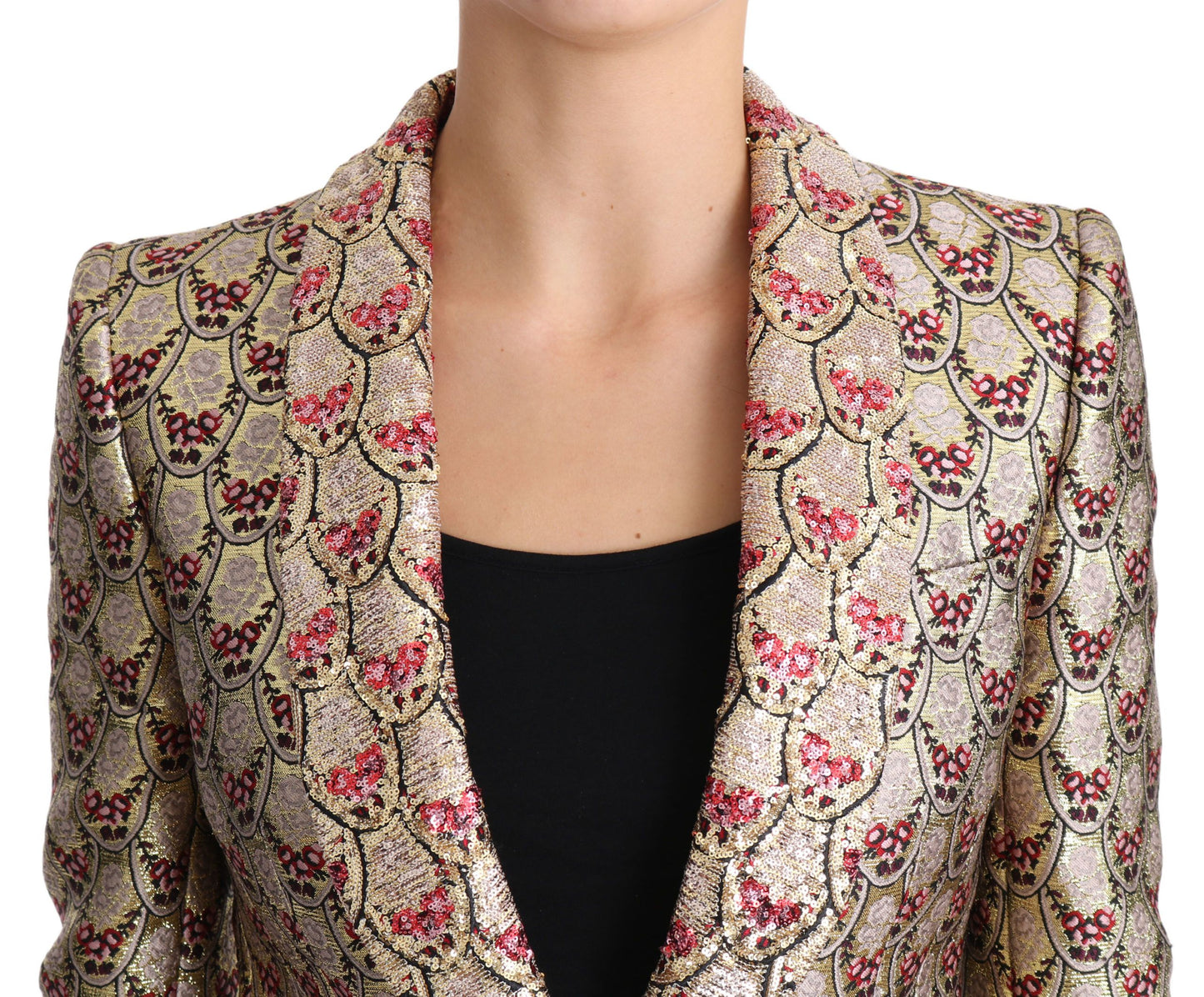 Dolce & Gabbana Glittering Gold Floral Sequined Blazer Jacket IT38 | XS