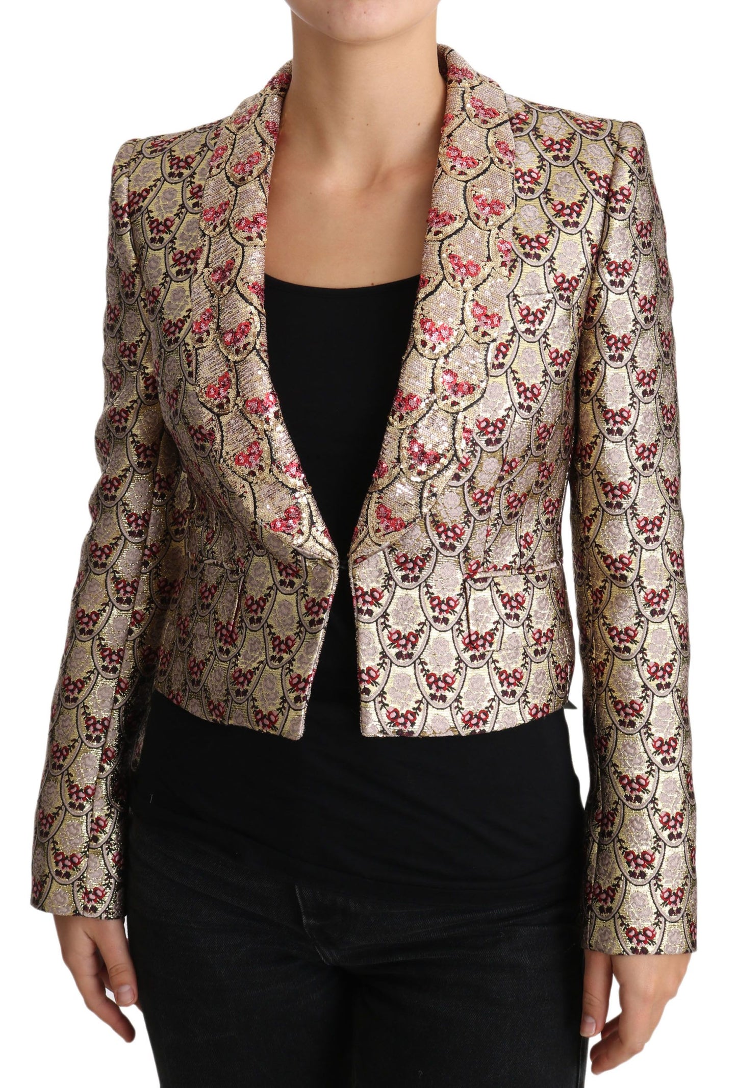 Dolce & Gabbana Glittering Gold Floral Sequined Blazer Jacket IT38 | XS