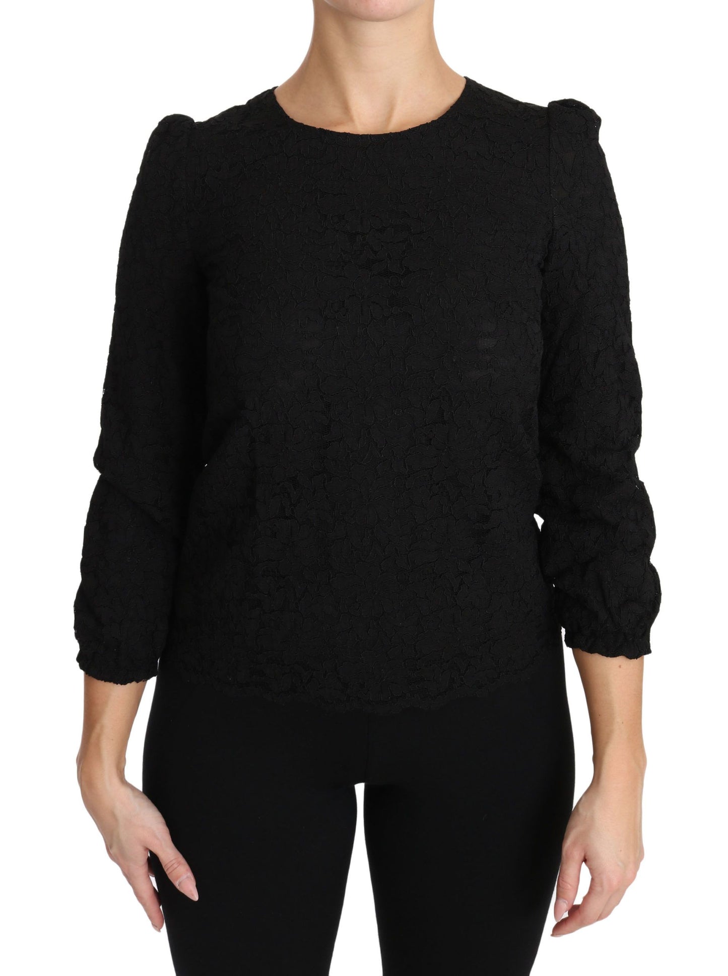 Dolce & Gabbana Elegant Black Floral Crewneck Blouse IT36 / XS