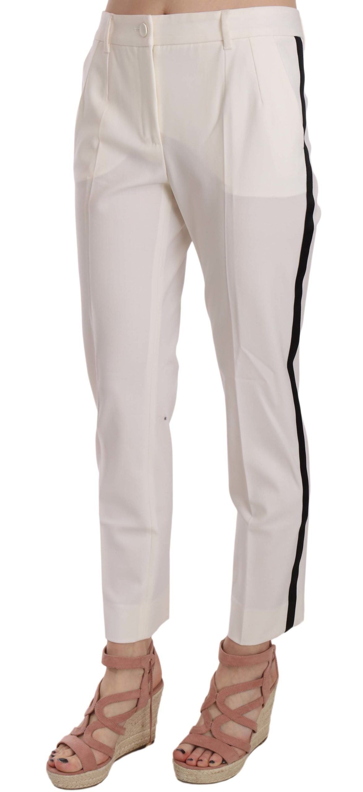 Dolce & Gabbana Elegant White Stripe Wool Tapered Trousers IT42 | M