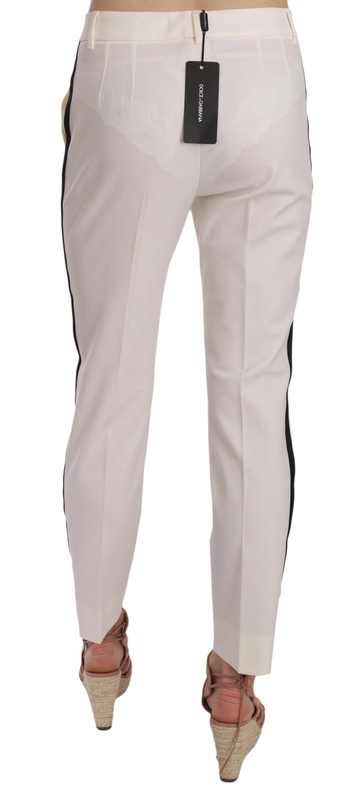 Dolce & Gabbana Elegant White Stripe Wool Tapered Trousers IT42 | M