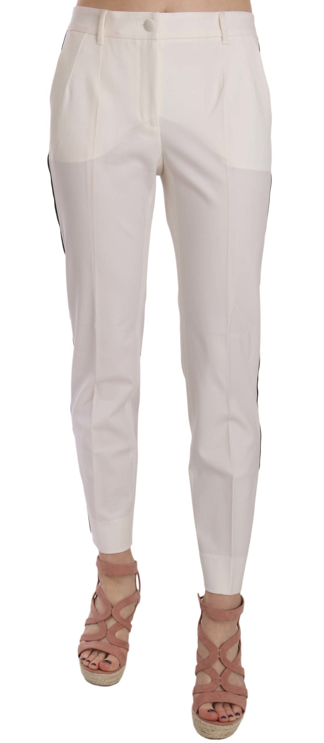 Dolce & Gabbana Elegant White Stripe Wool Tapered Trousers IT42 | M