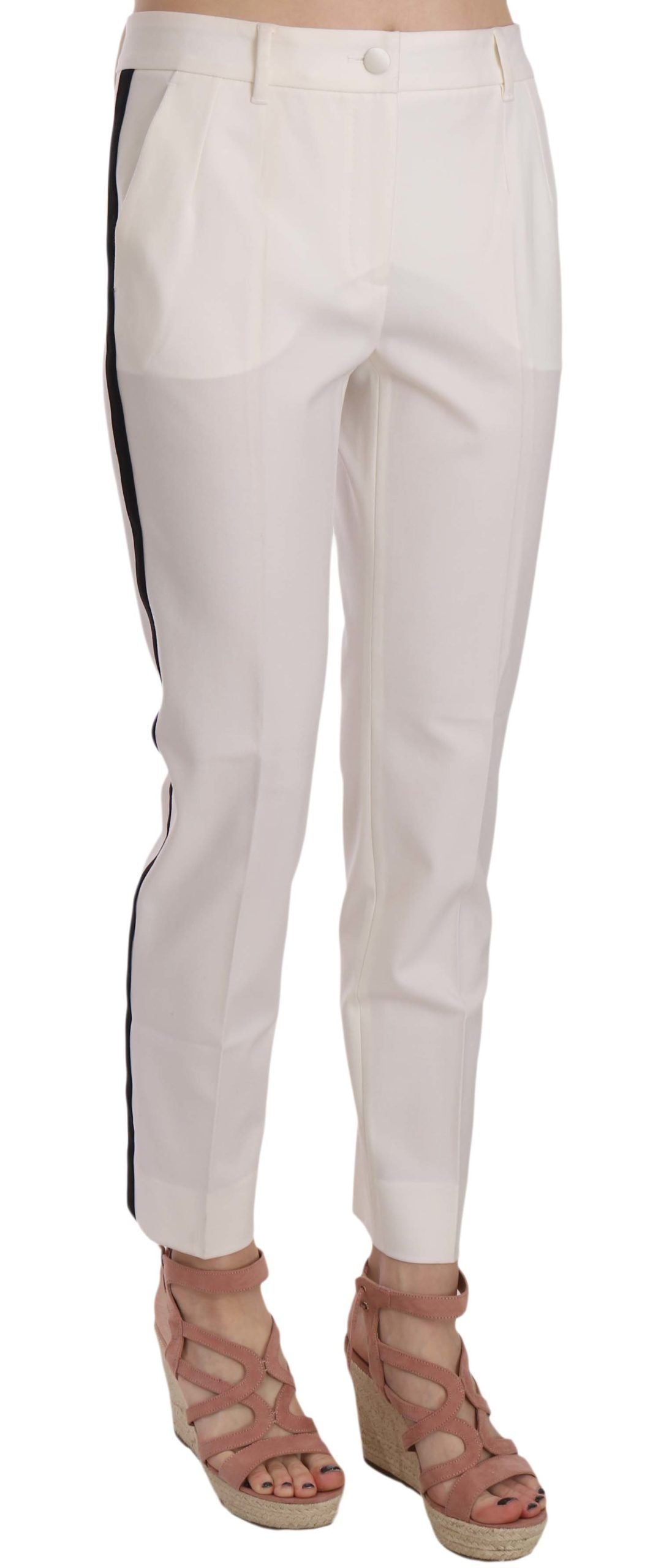 Dolce & Gabbana Elegant White Stripe Wool Tapered Trousers IT42 | M