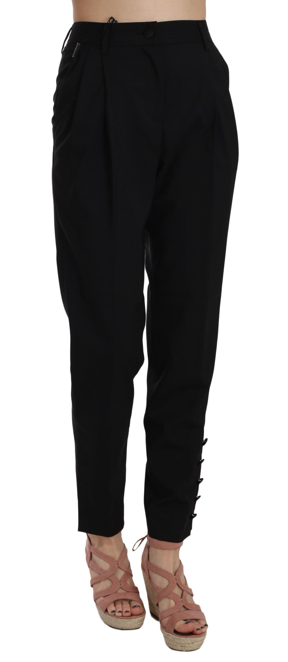 Dolce & Gabbana Elegant Pleated Tapered Black Trousers IT36 / XXS