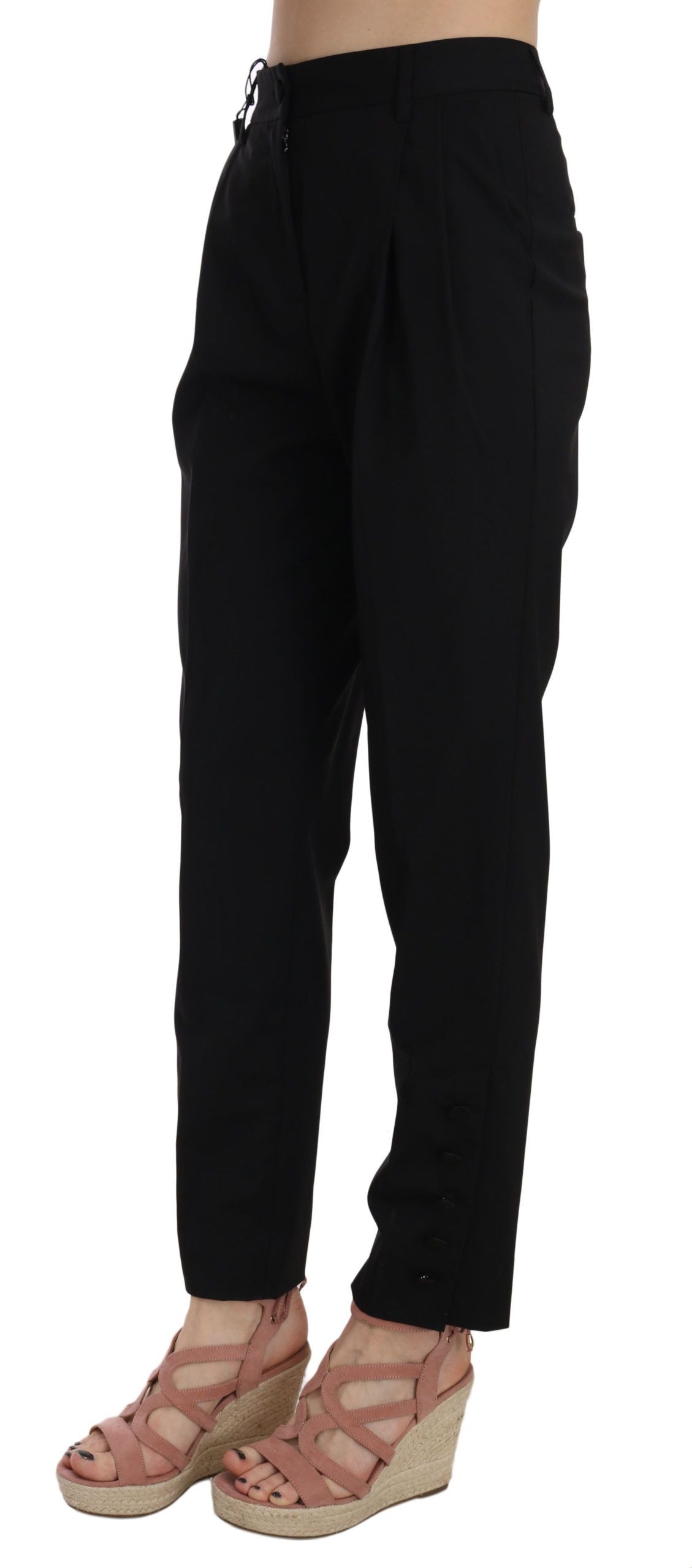 Dolce & Gabbana Elegant Pleated Tapered Black Trousers IT36 / XXS