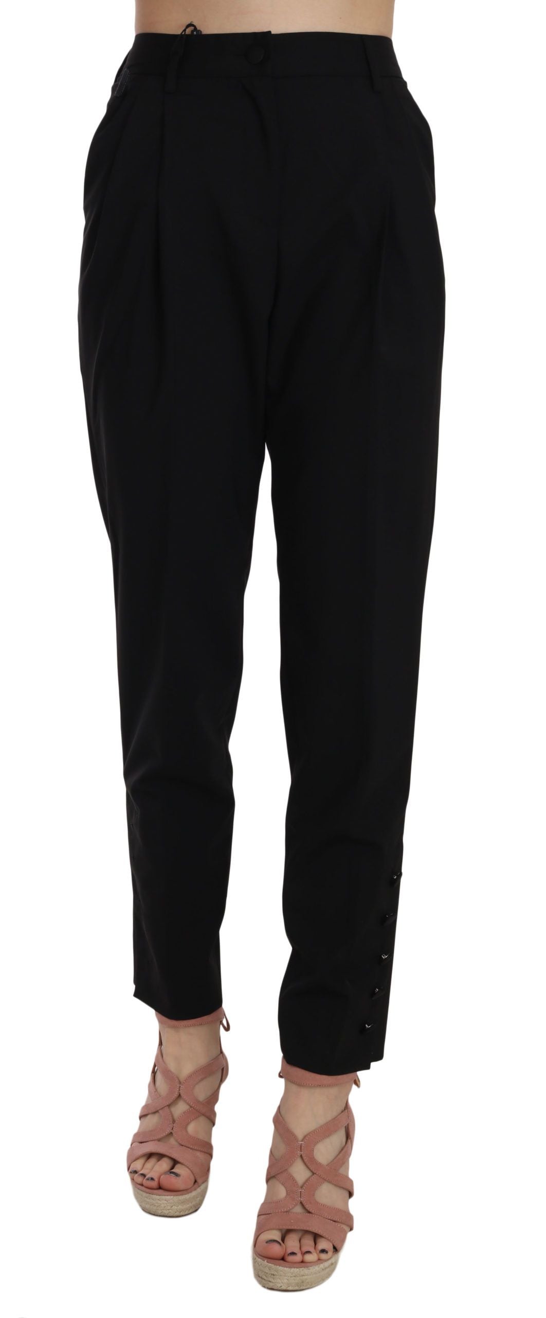 Dolce & Gabbana Elegant Pleated Tapered Black Trousers IT36 / XXS