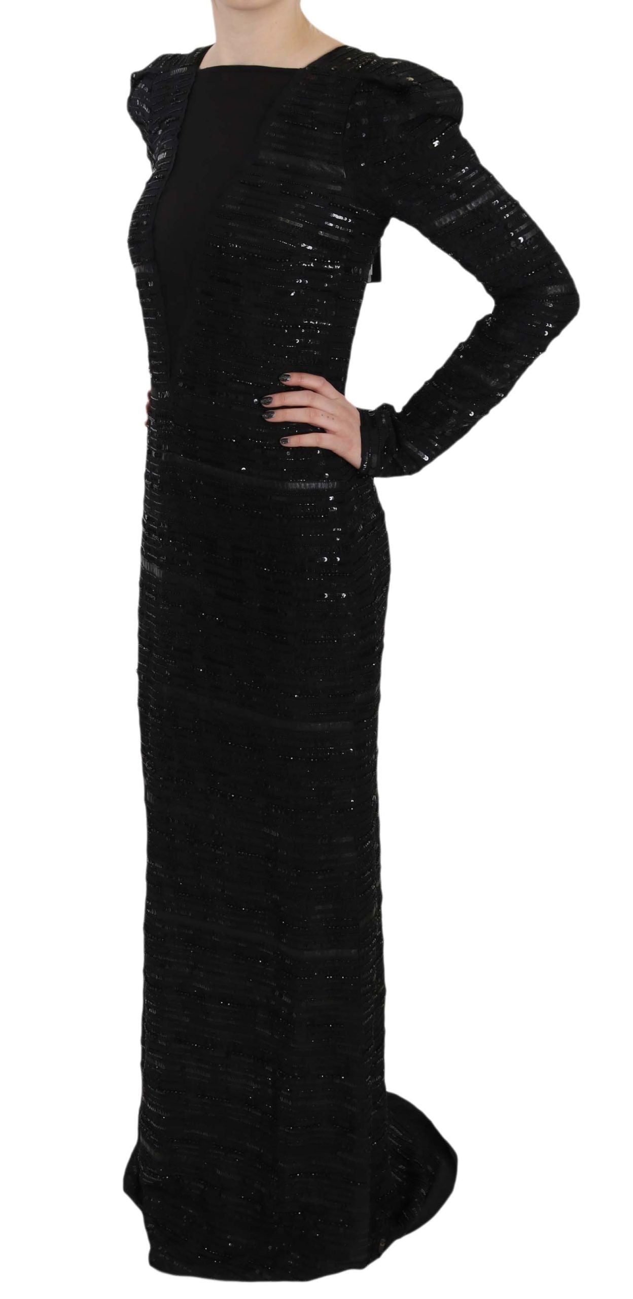 John Richmond Black Silk Sheath Maxi Dress with Sequins IT40 | S