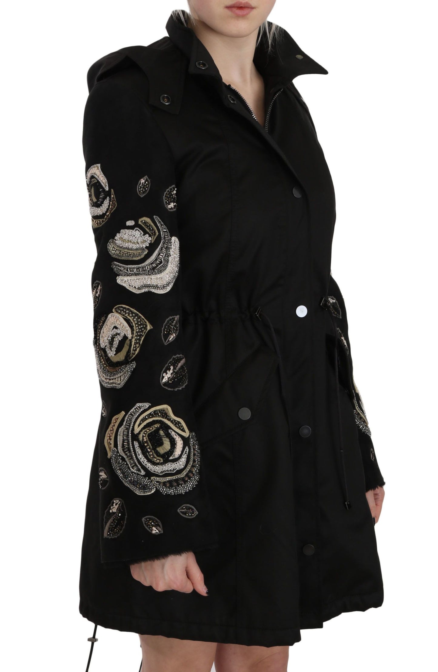 John Richmond Elegant Black Beaded Parka Jacket for Women IT40 | S