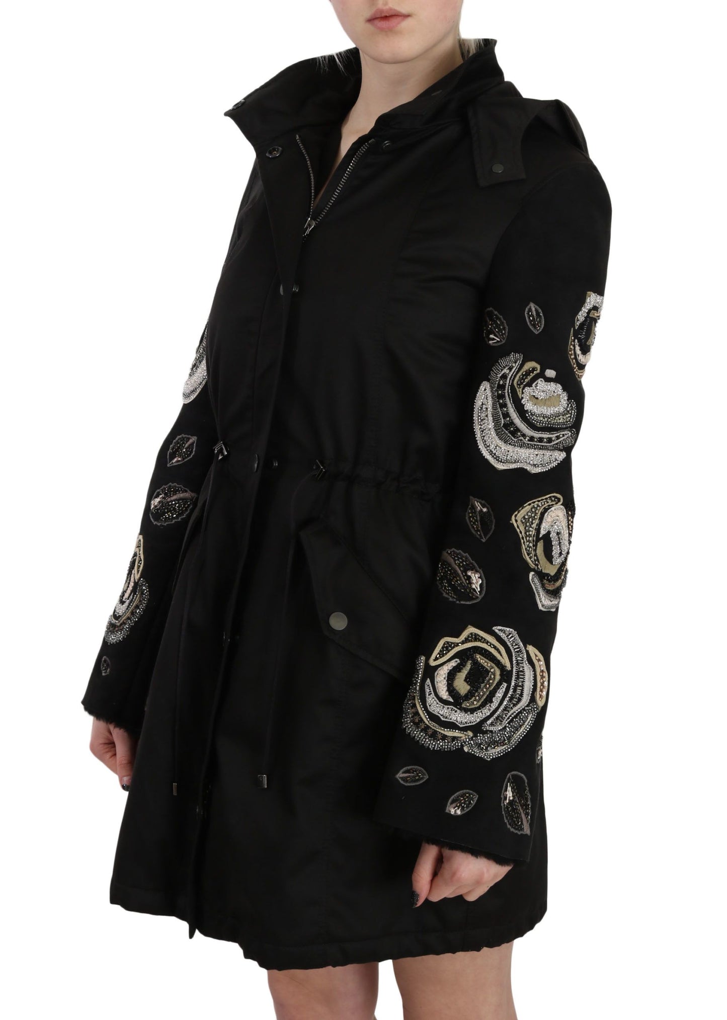 John Richmond Elegant Black Beaded Parka Jacket for Women IT40 | S