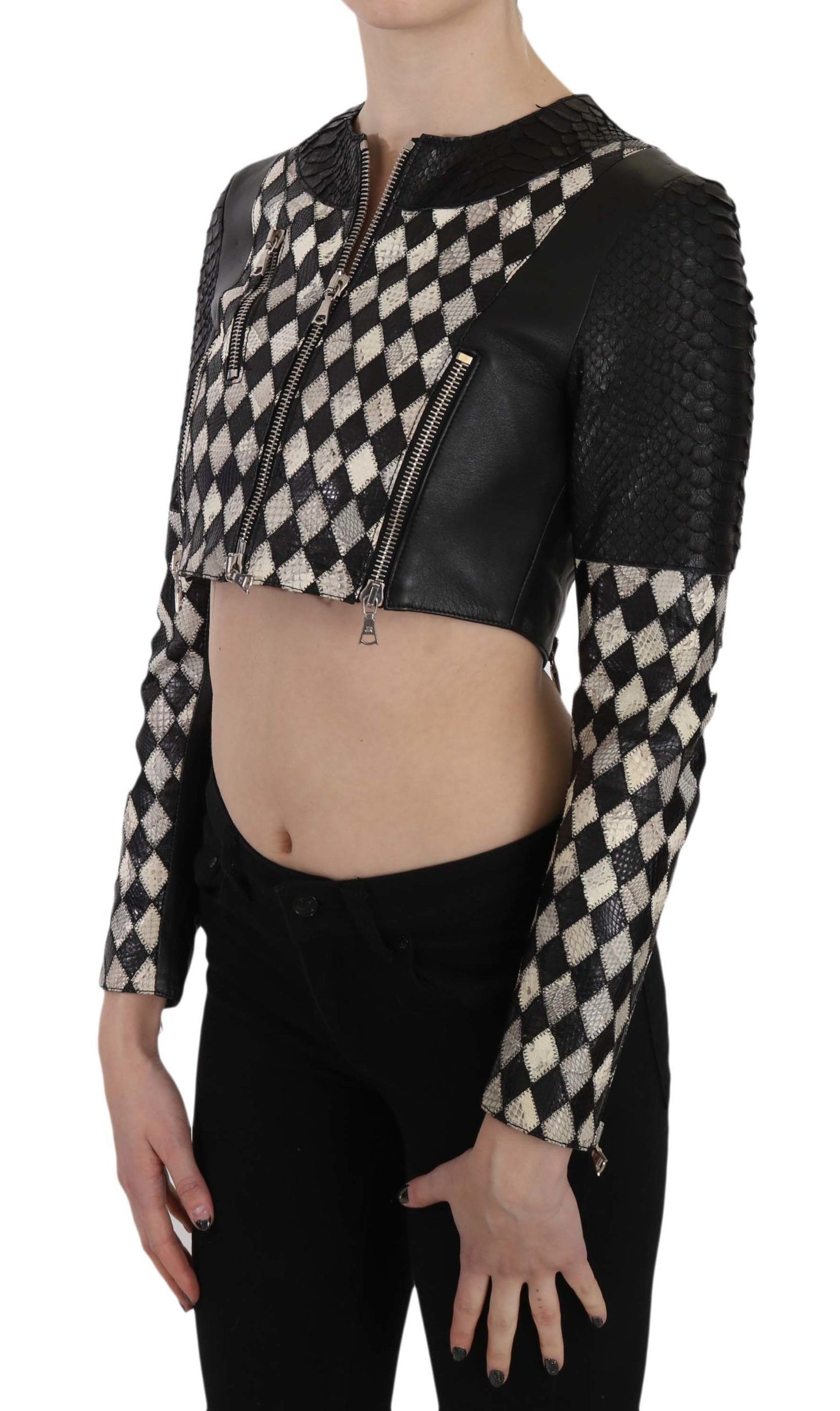 John Richmond Chic Biker-Inspired Cropped Leather Jacket IT38 | XS