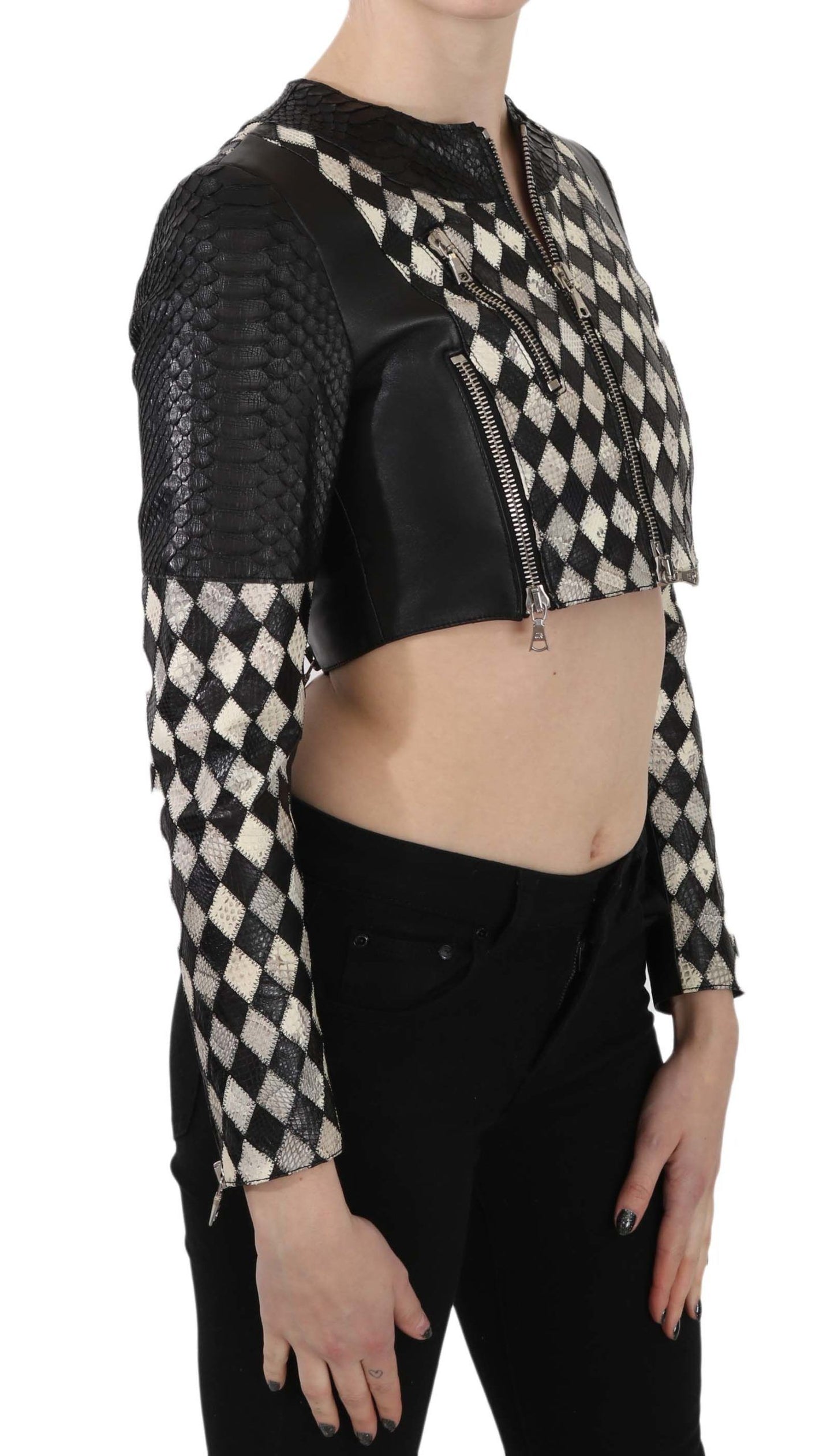 John Richmond Chic Biker-Inspired Cropped Leather Jacket IT38 | XS