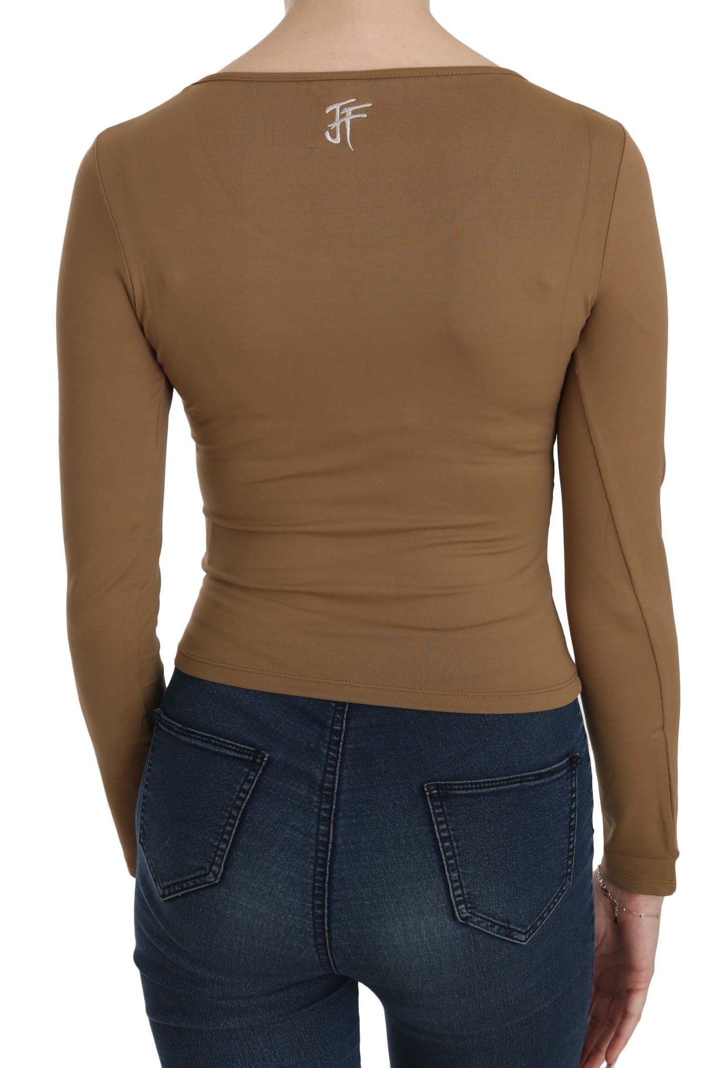 GF Ferre Elegant Brown Fitted Blouse for Sophisticated Evenings IT38 | XS