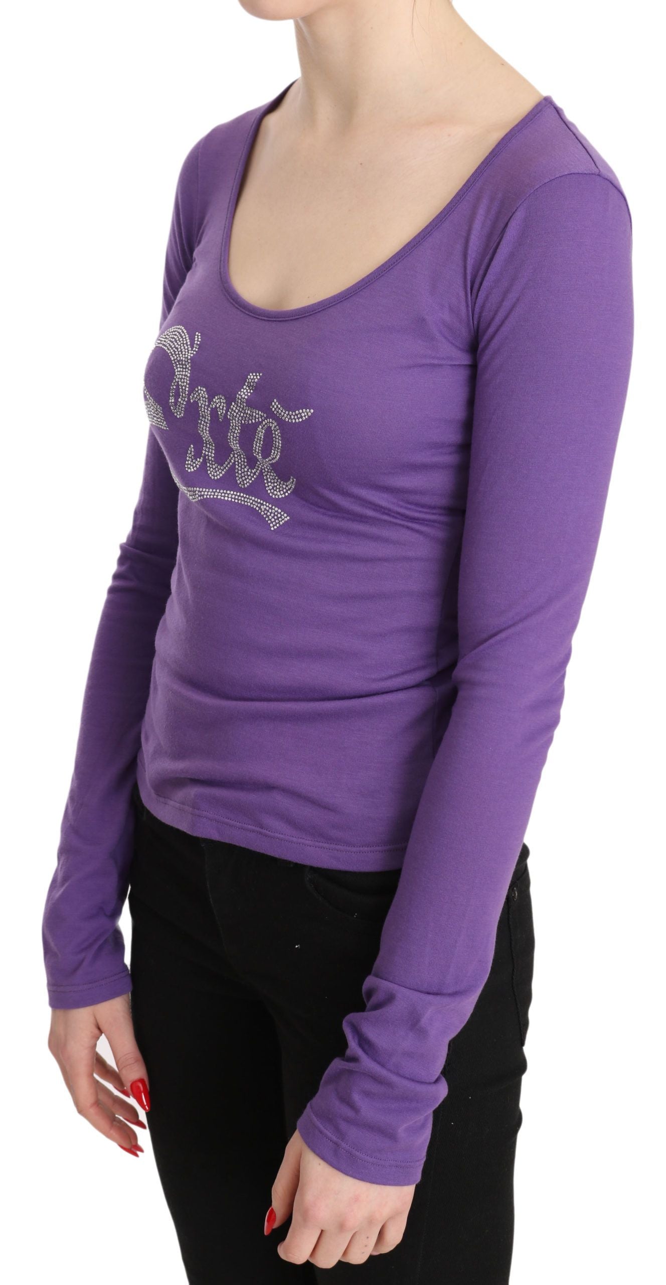 Exte Elegant Purple Crystal Embellished Long Sleeve Top IT40 | S