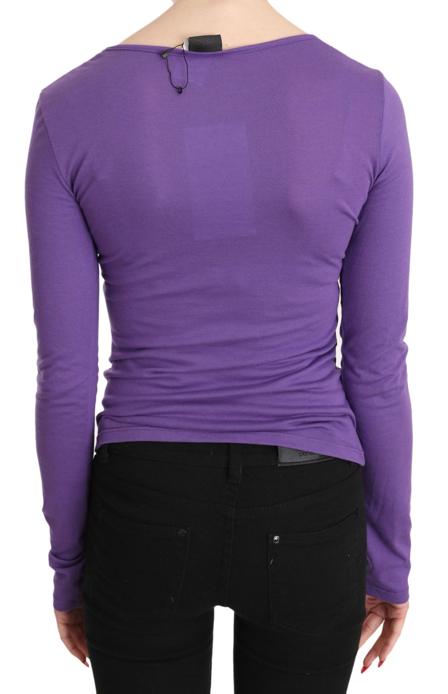 Exte Elegant Purple Crystal Embellished Long Sleeve Top IT40 | S