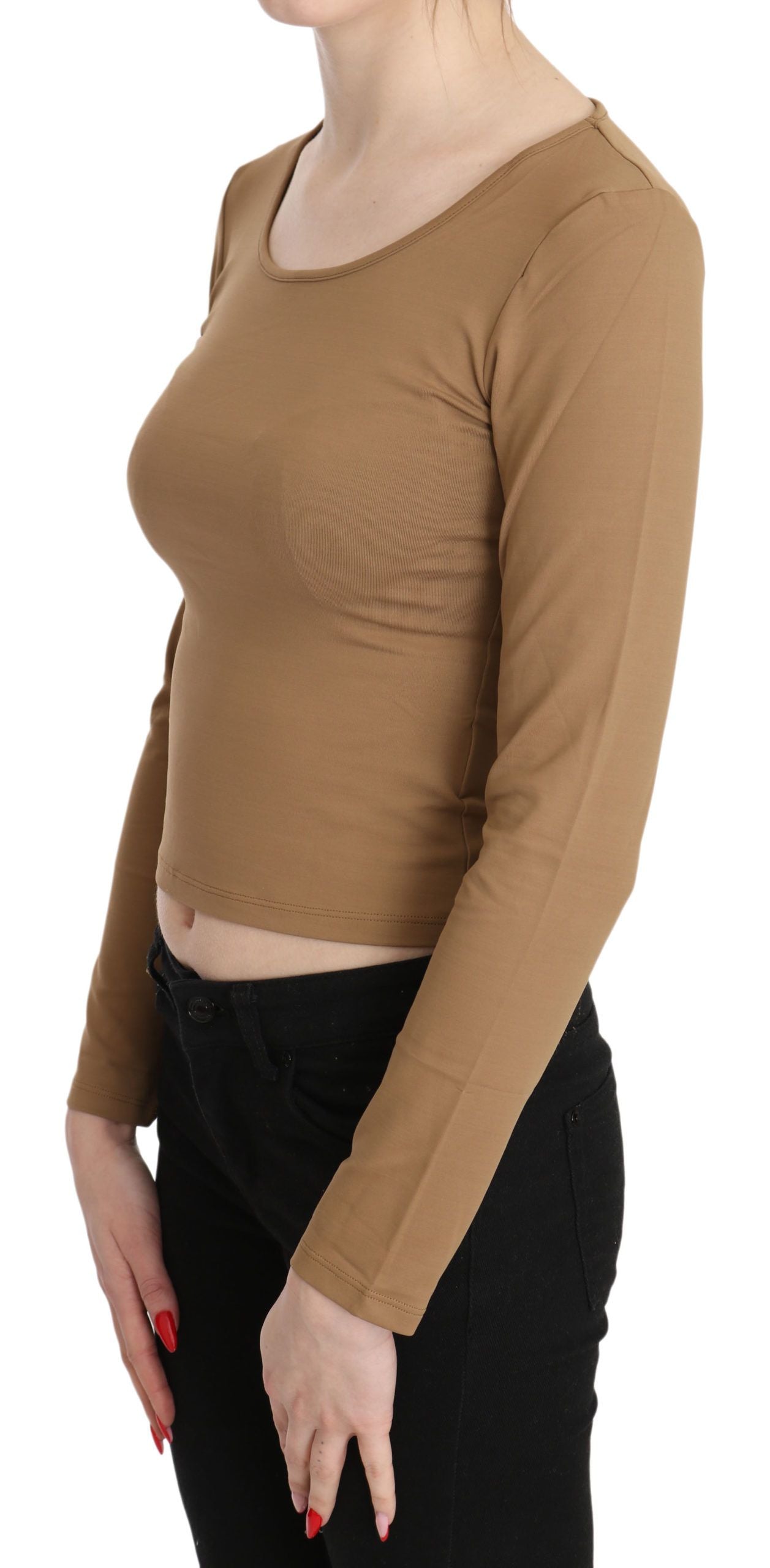 GF Ferre Elegant Brown Long Sleeve Cropped Top IT40 | S