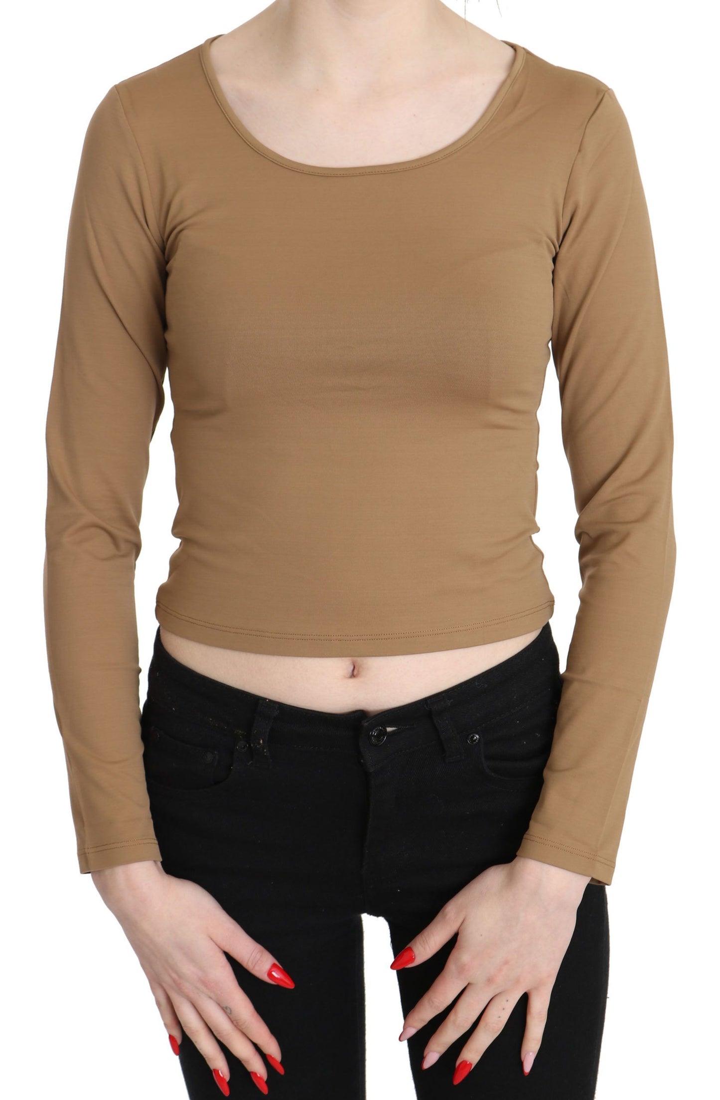 GF Ferre Elegant Brown Long Sleeve Cropped Top IT40 | S