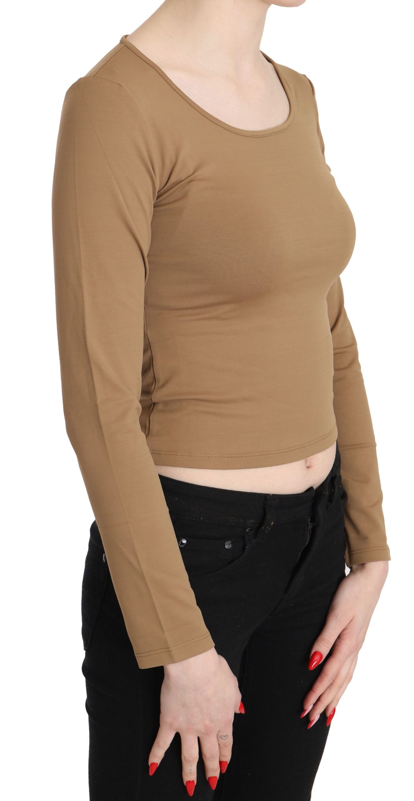 GF Ferre Elegant Brown Long Sleeve Cropped Top IT40 | S