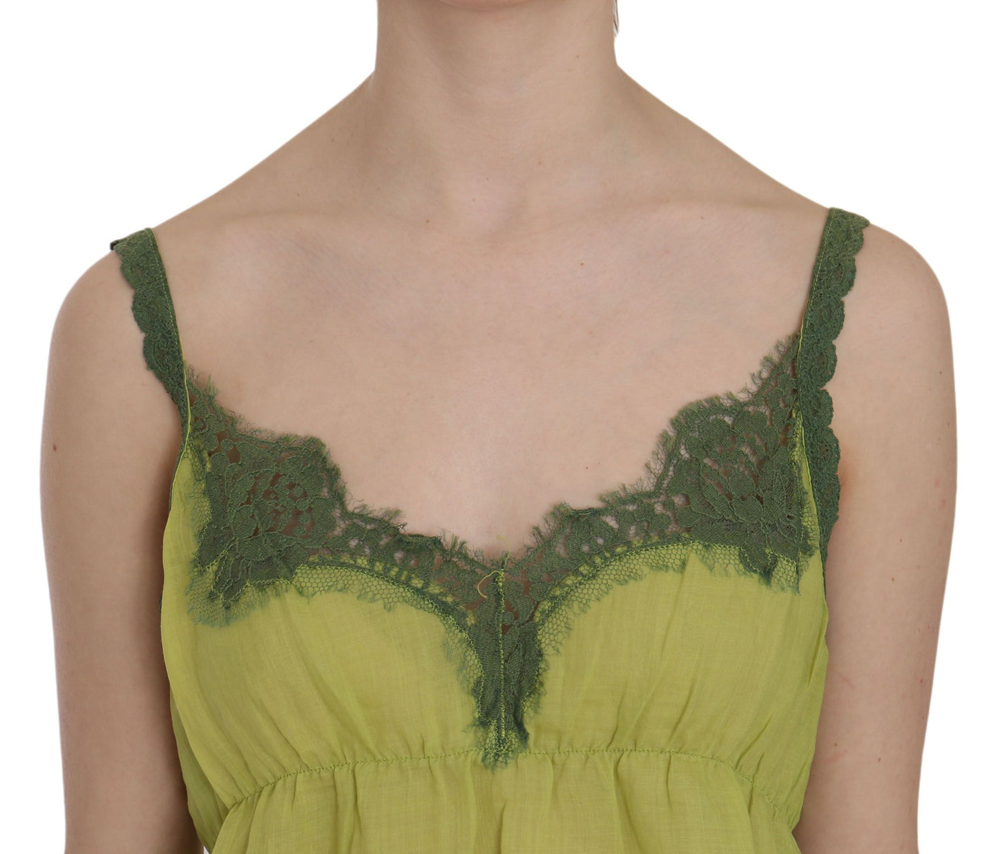 PINK MEMORIES Elegant Green Lace Linen Tank Top IT44 | L