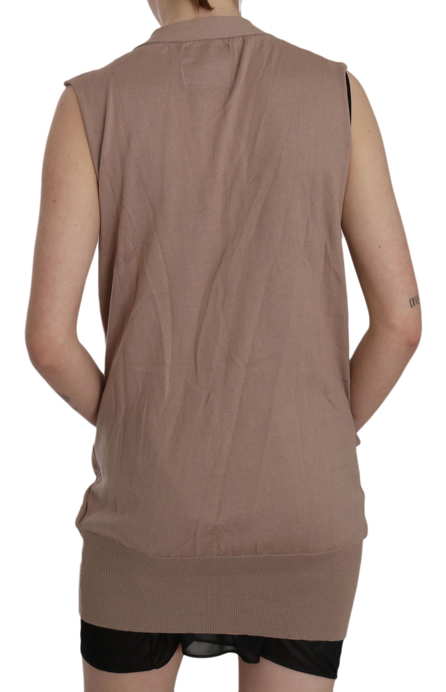 PINK MEMORIES Chic Sleeveless Cotton Cardigan Vest - Elegant Brown IT42 | M