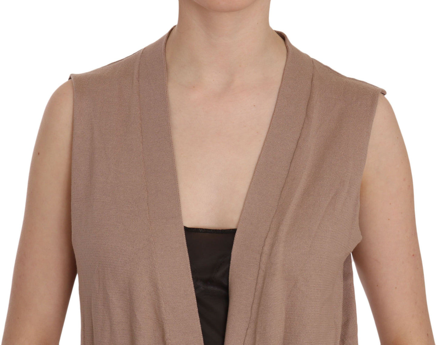 PINK MEMORIES Chic Sleeveless Cotton Cardigan Vest - Elegant Brown IT42 | M