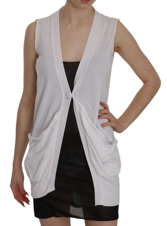 PINK MEMORIES Elegant Sleeveless Cotton Vest in Pristine White