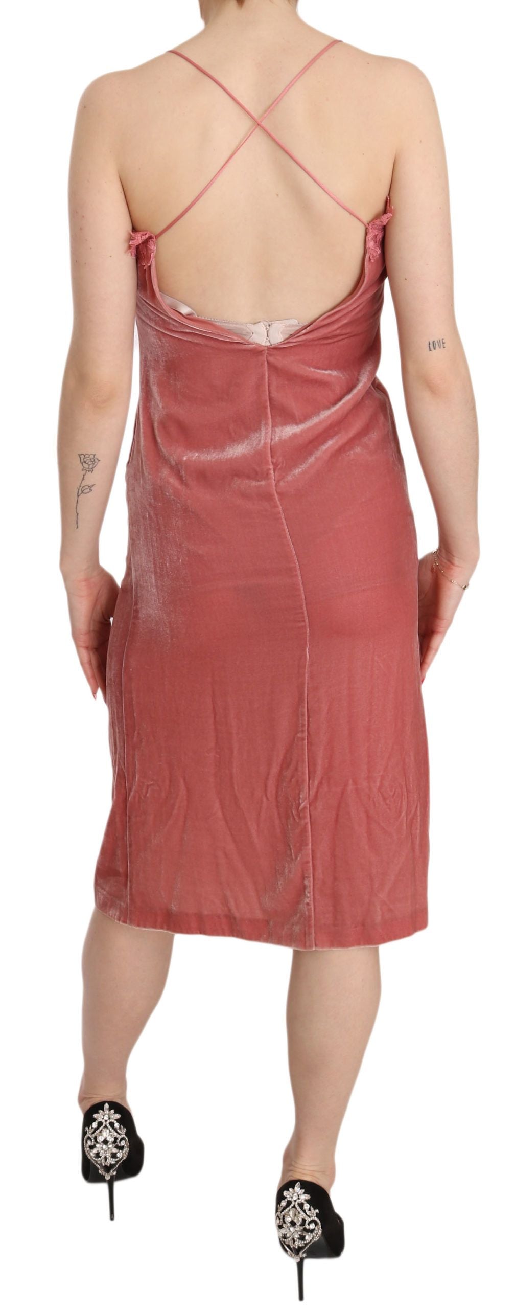 PINKO Pink Lace Silk-Blend Midi Dress with Side Slit IT38 | XS