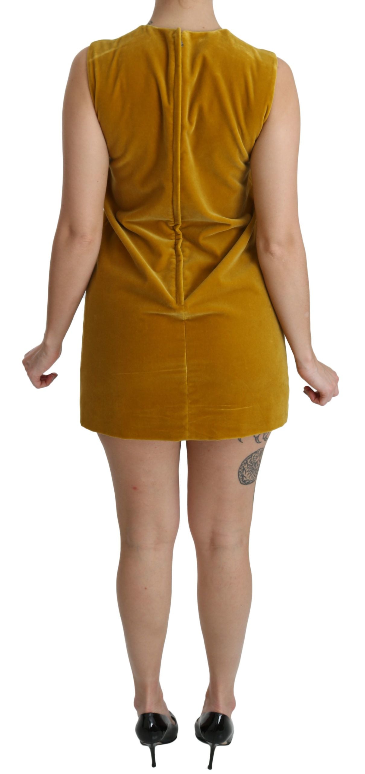 Dolce & Gabbana Mustard Velvet Shift Mini Dress IT40 | S