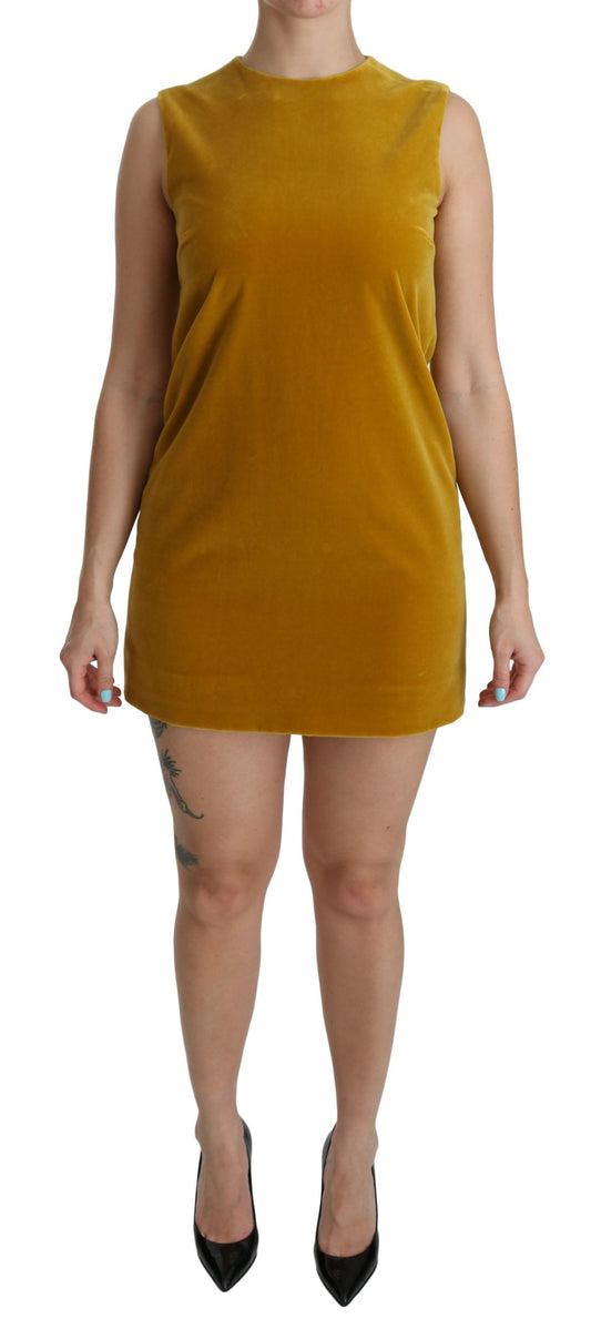 Dolce & Gabbana Mustard Velvet Shift Mini Dress IT40 | S